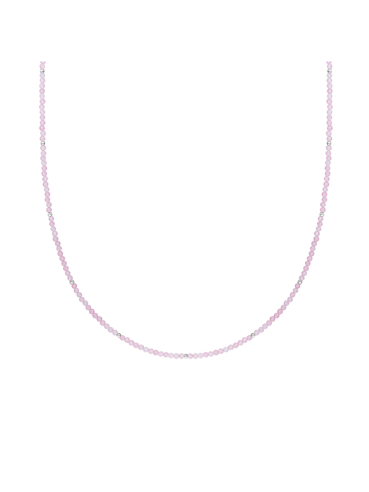 Kralen Ketting 2mm Rose Quartz 42cm +2cm - Rhodium Plated