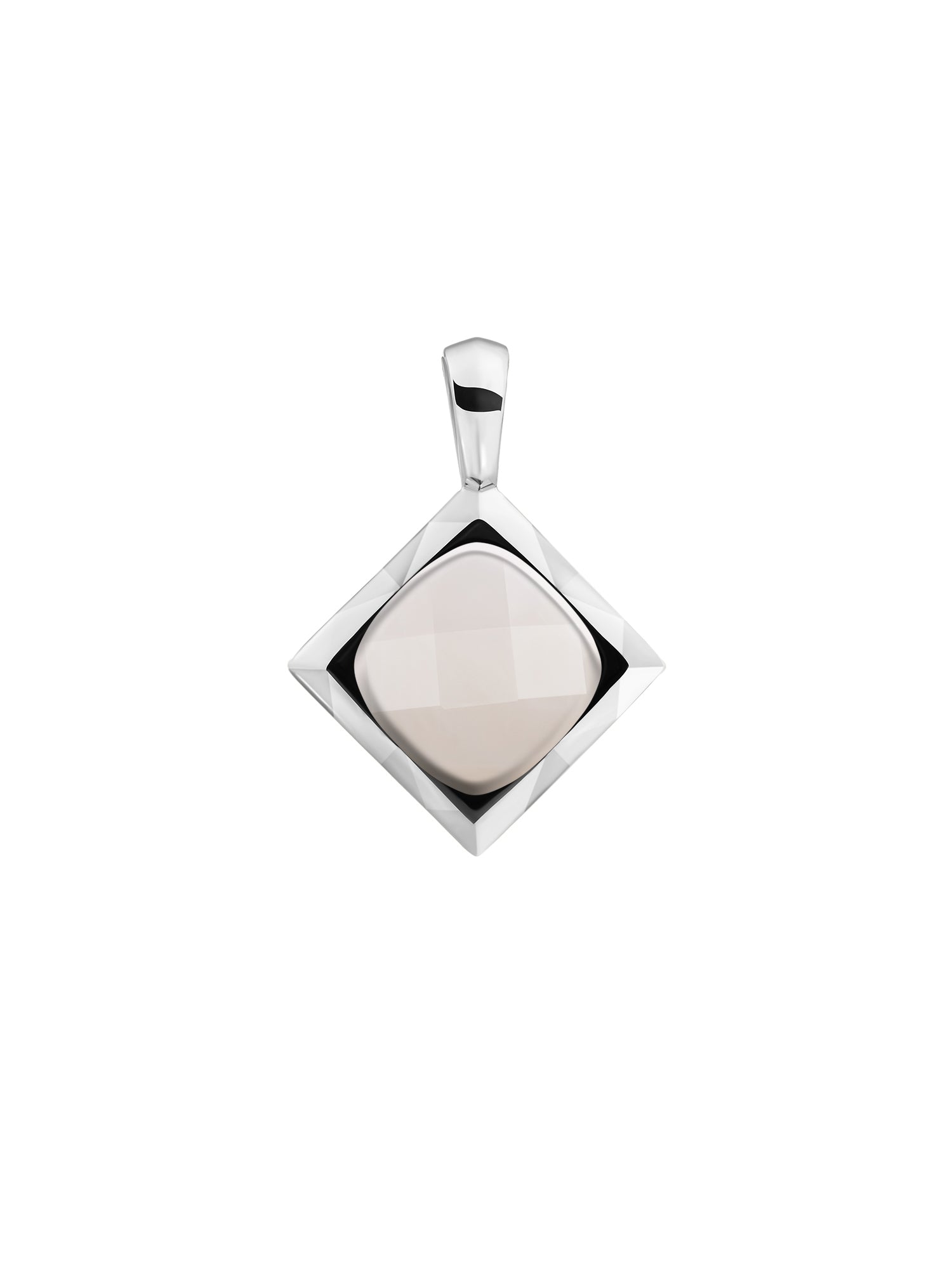Cushion Cut Pendant Pearl - Rhodium Plated