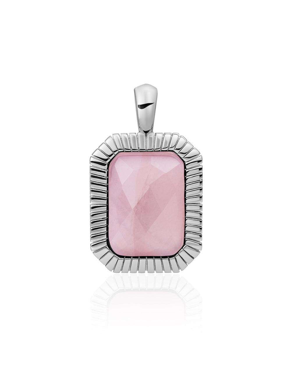 Baguette Pendant Rose Quartz - Rhodium Plated