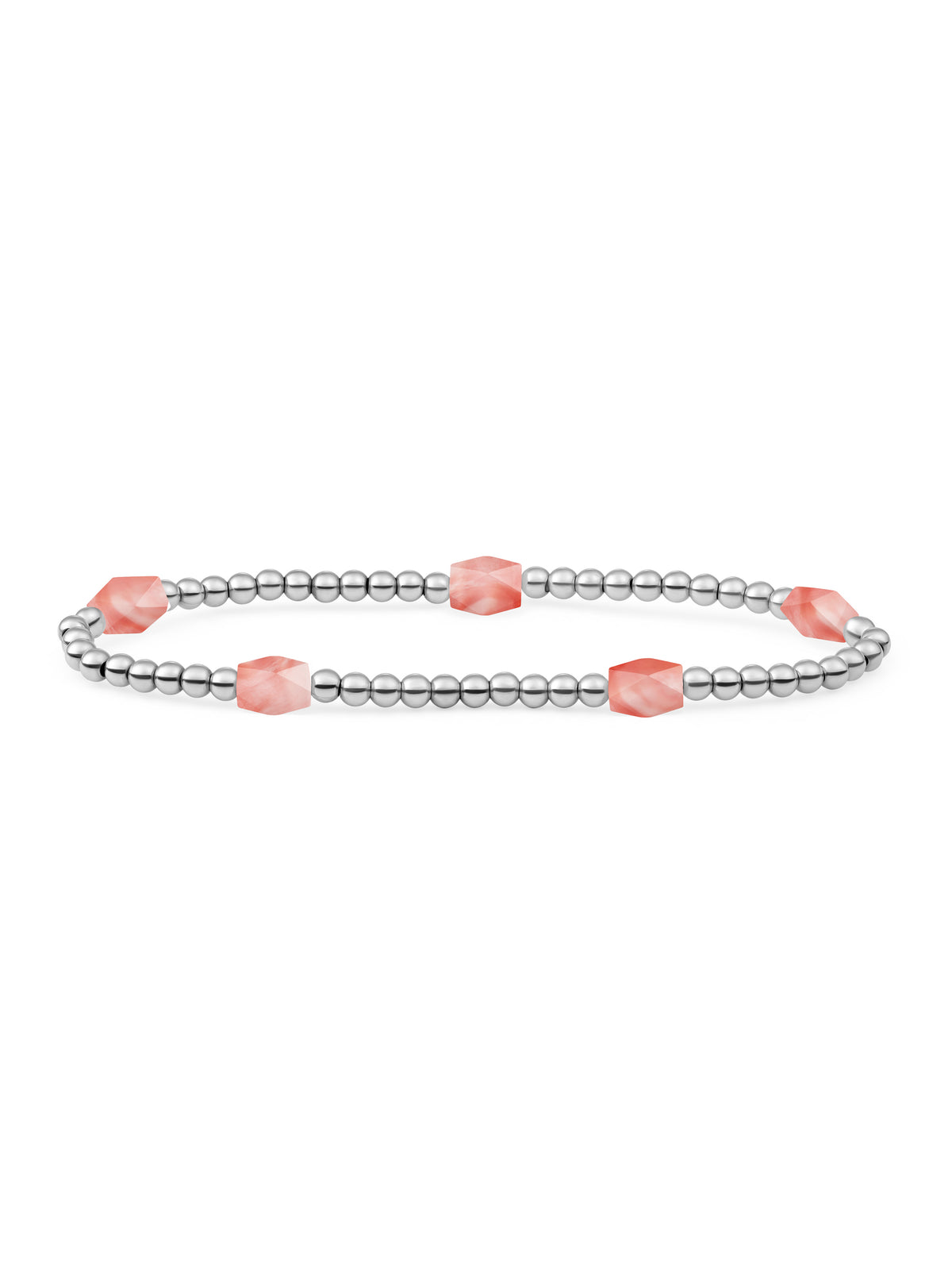 Reverse Edge Mix Armband Cherry Quartz - Rhodium Plated