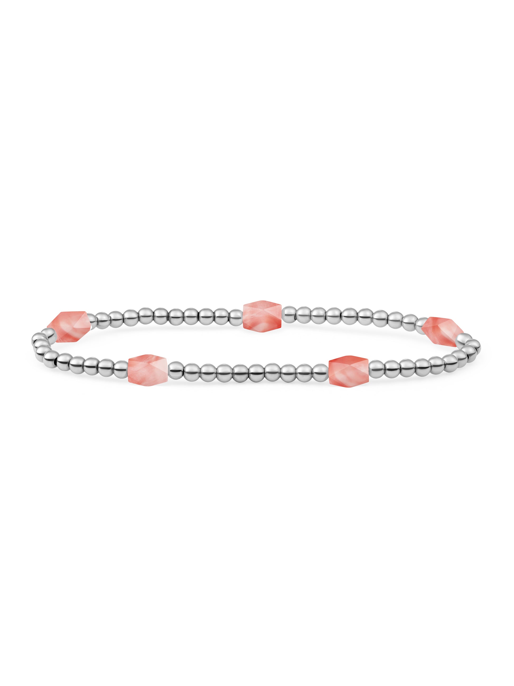 Reverse Edge Mix Armband Cherry Quartz - Rhodium Plated