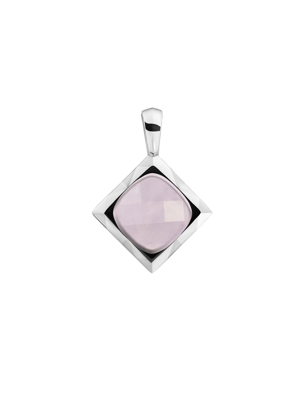 Cushion Cut Pendant Rose Quartz - Rhodium Plated