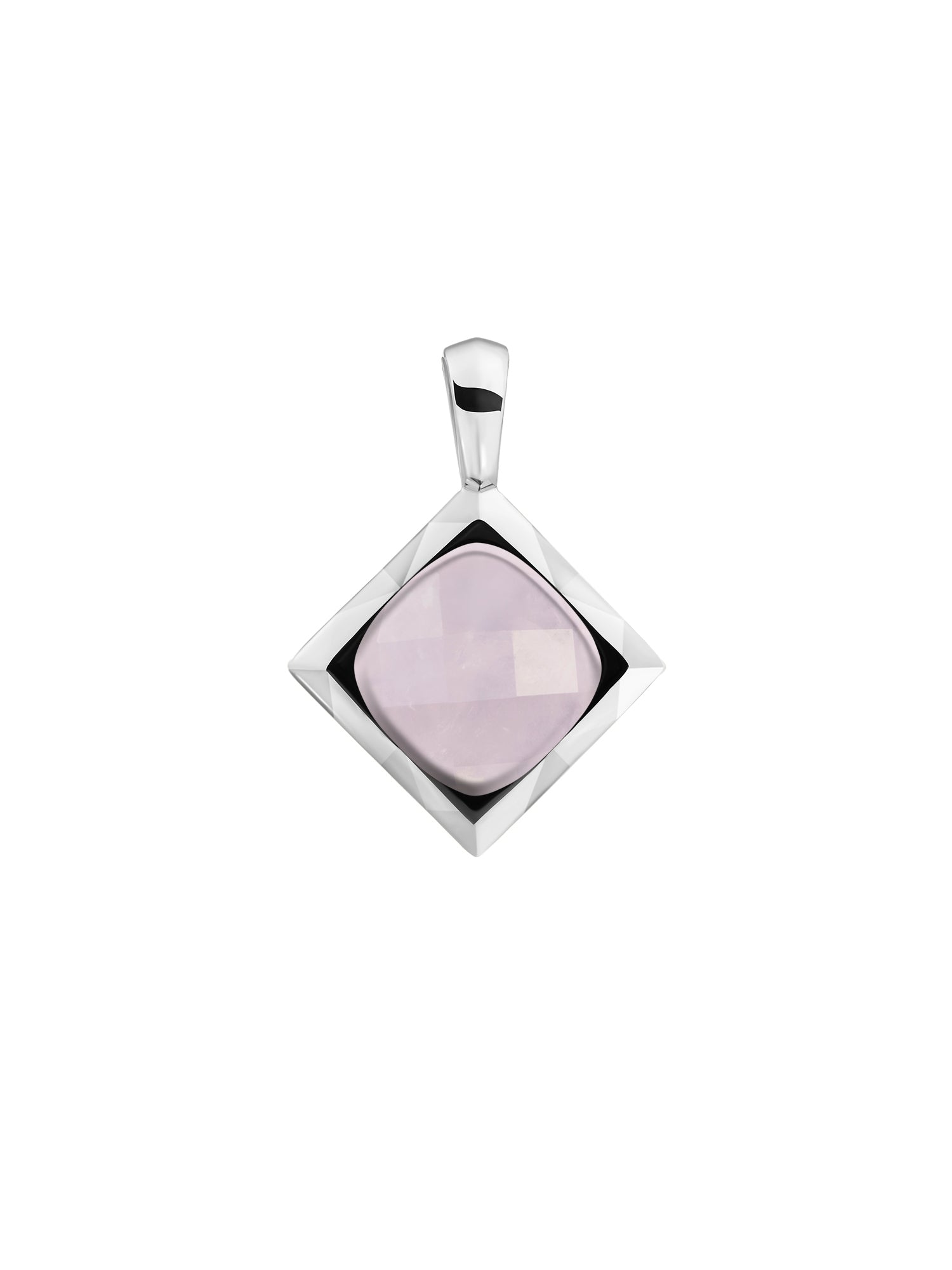 Cushion Cut Pendant Rose Quartz - Rhodium Plated