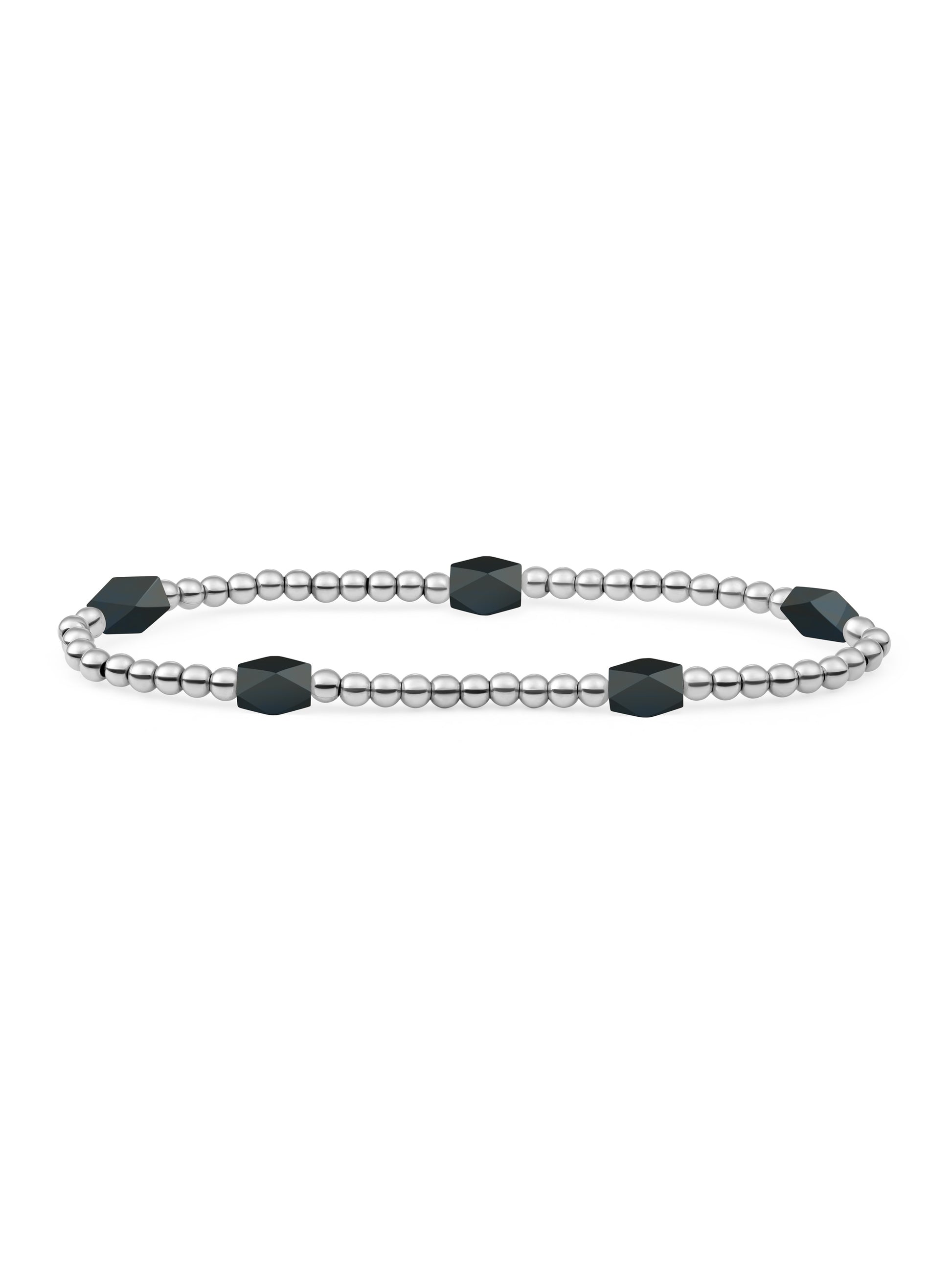 Reverse Edge Mix Armband Onyx - Rhodium Plated