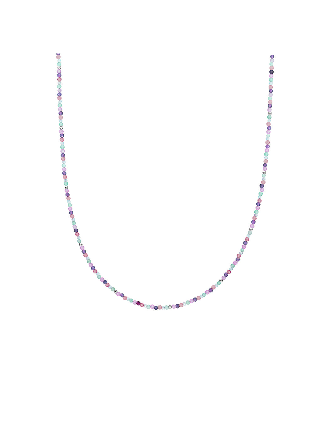 Kralen Ketting 2mm Multi Gem - Pastel 42cm +2cm - 0.00 / 0.00 / Rhodium Plated