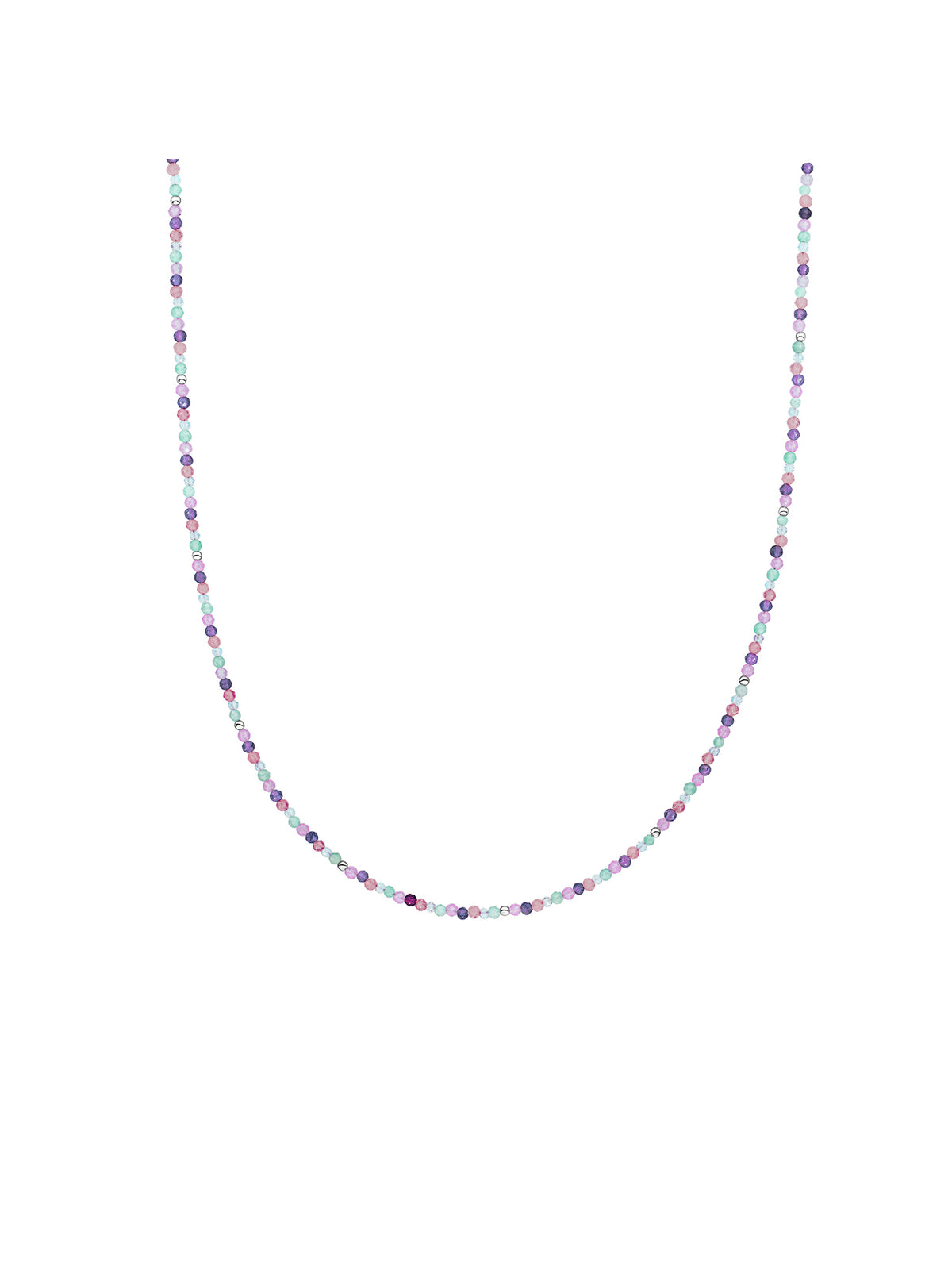 Kralen Ketting 2mm Multi Gem - Pastel 42cm +2cm - Rhodium Plated