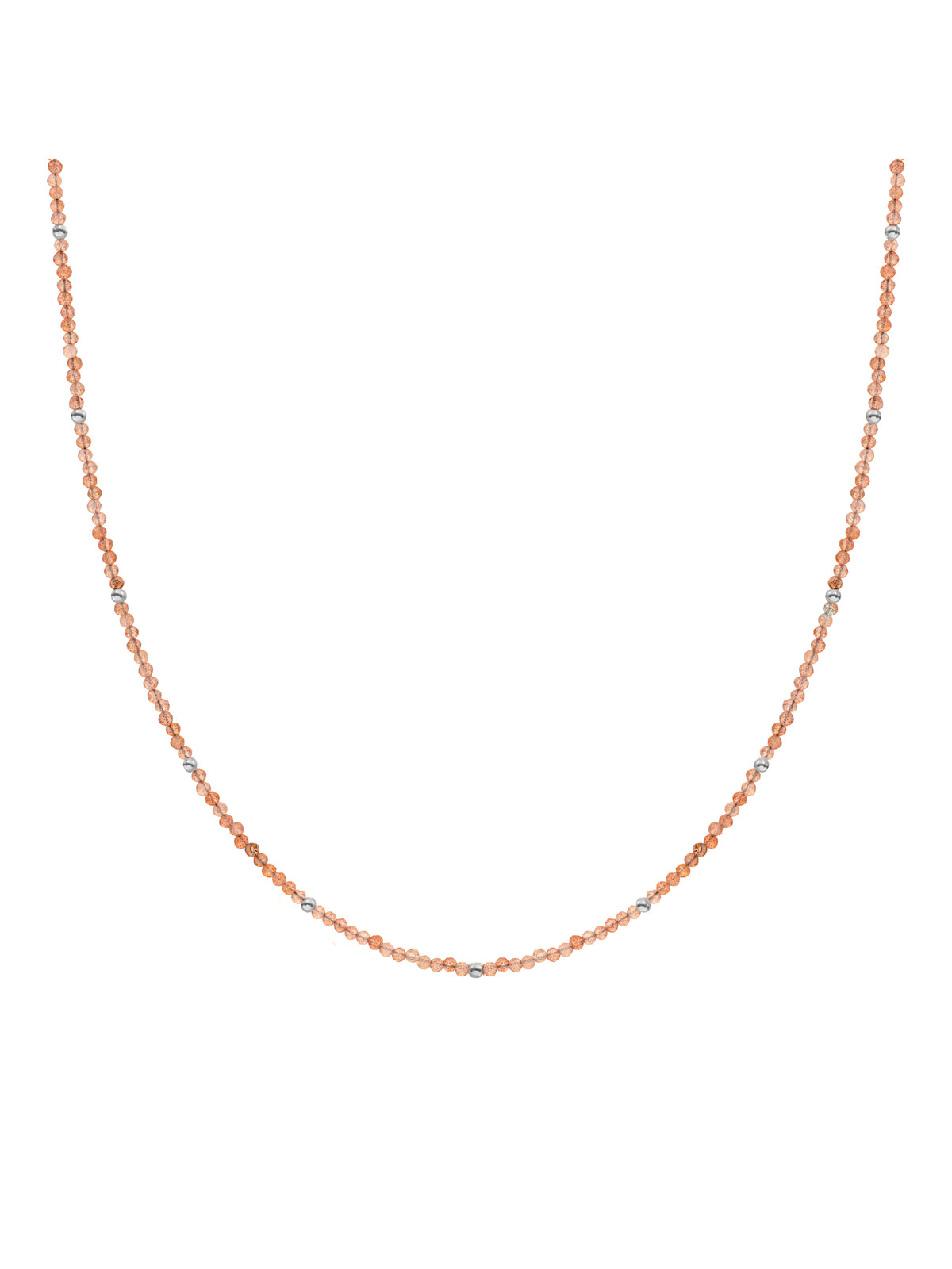 Kralen Ketting 2mm Sunstone 42cm +2cm - Rhodium Plated