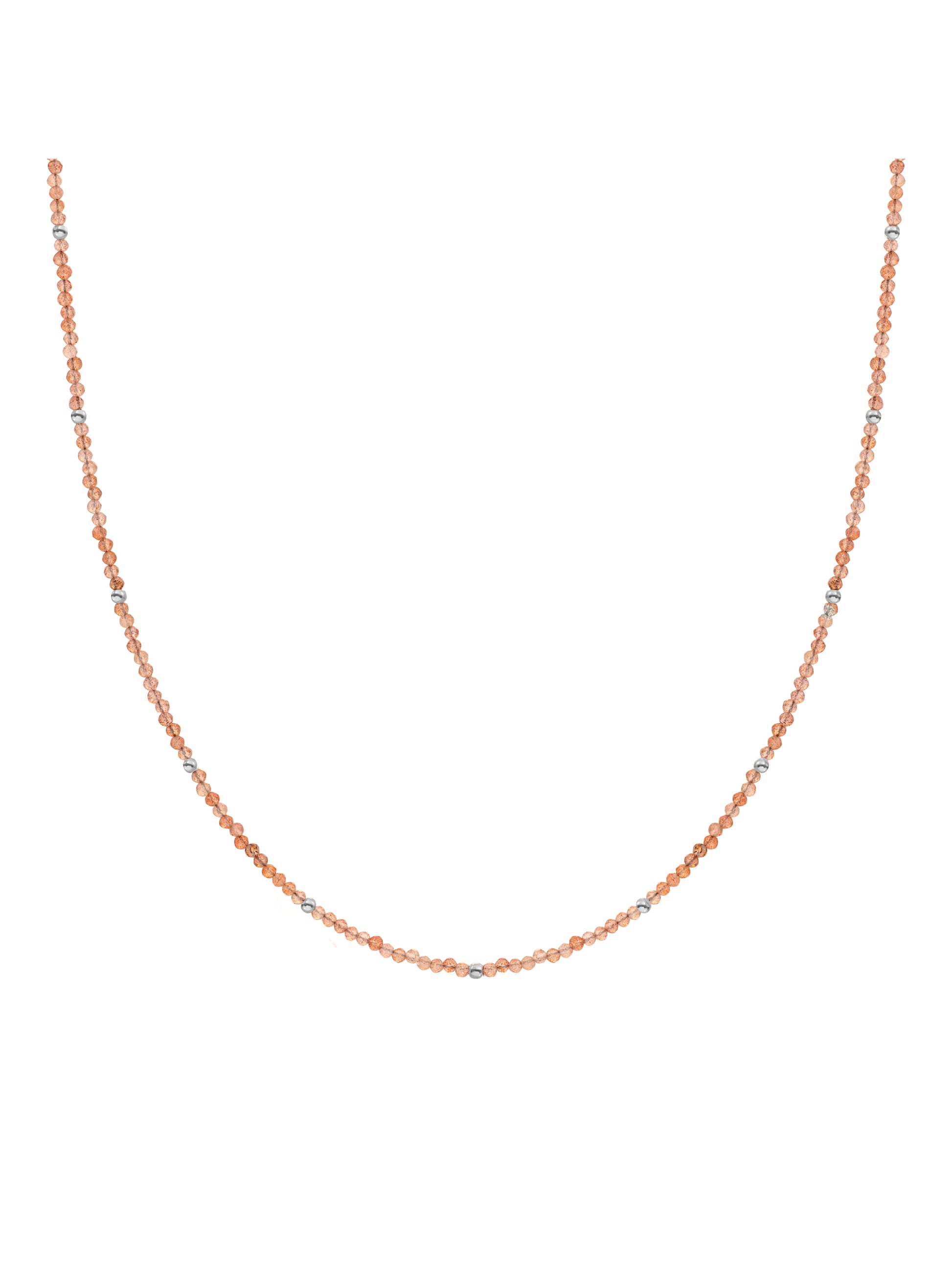 Kralen Ketting 2mm Sunstone 42cm +2cm - Rhodium Plated