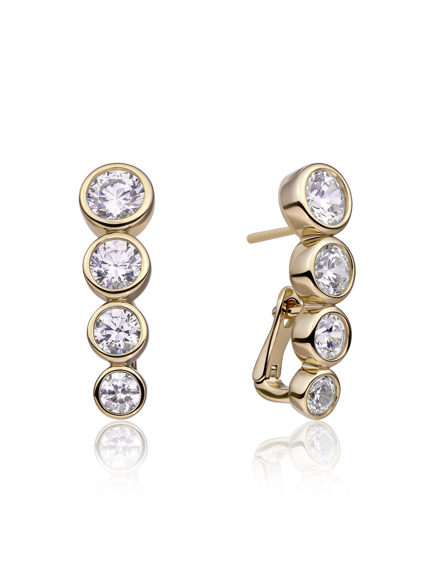 Tube Push Back Oorbellen Zirconia - Gold Plated