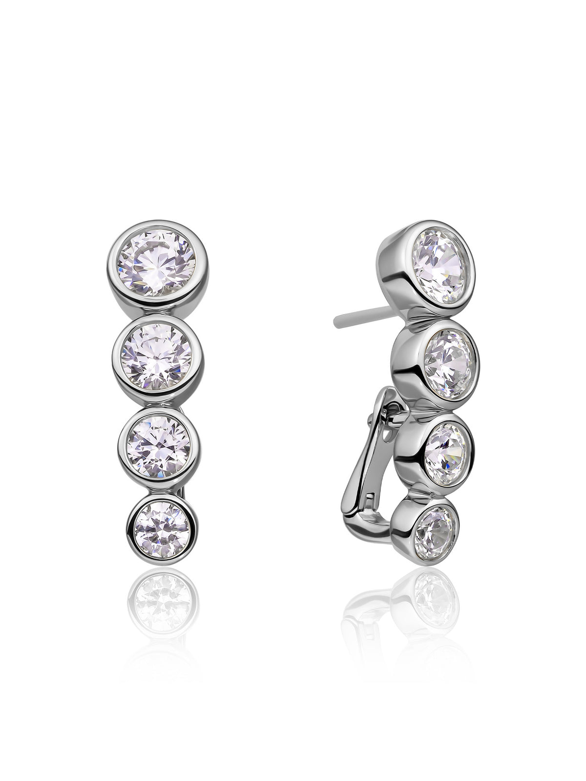 Tube Push Back Oorbellen Zirconia - Rhodium Plated