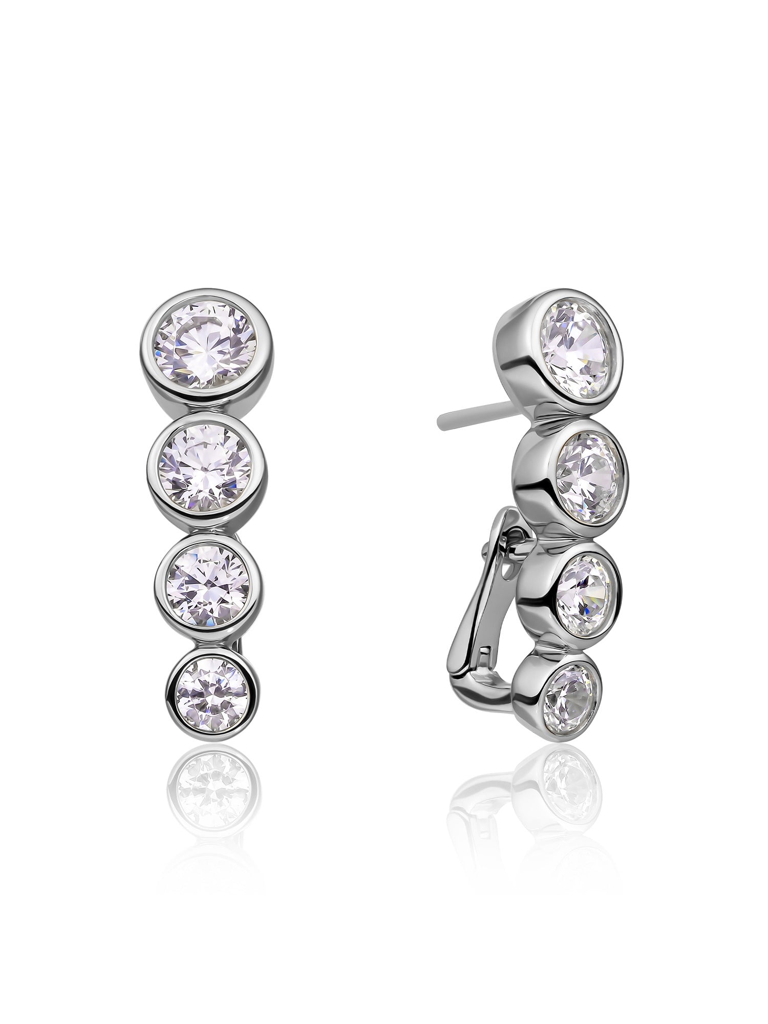 Tube Push Back Oorbellen Zirconia - Rhodium Plated