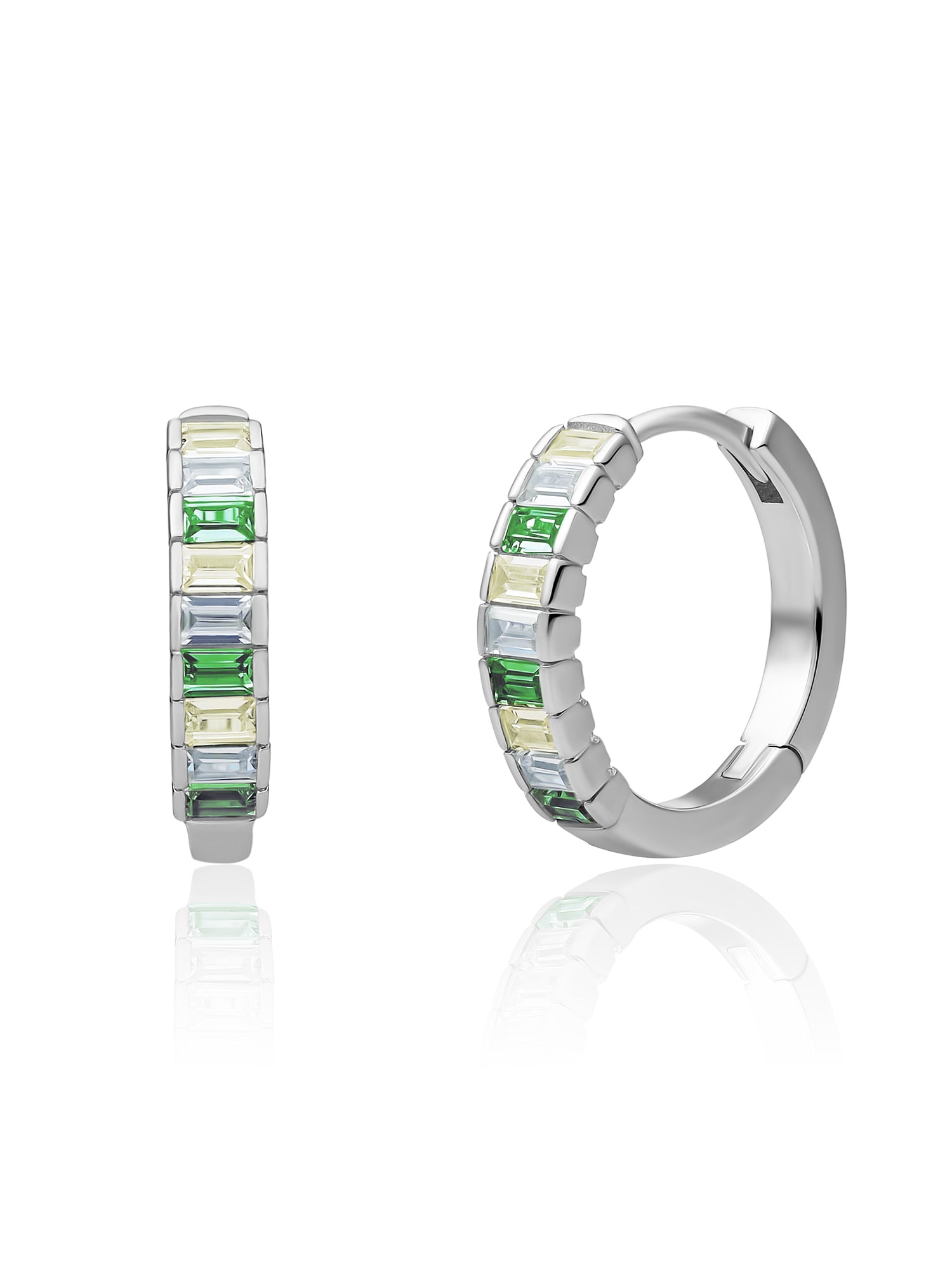 Baguette Creolen Zirconia Groen - Rhodium Plated