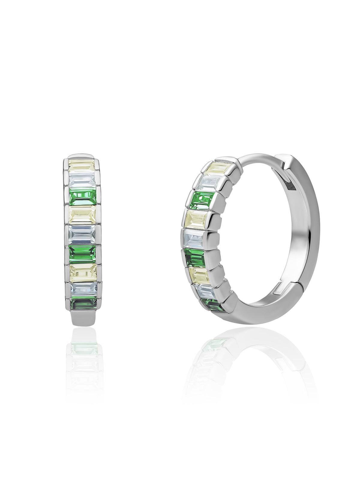 Baguette Creolen Zirconia Groen - Rhodium Plated