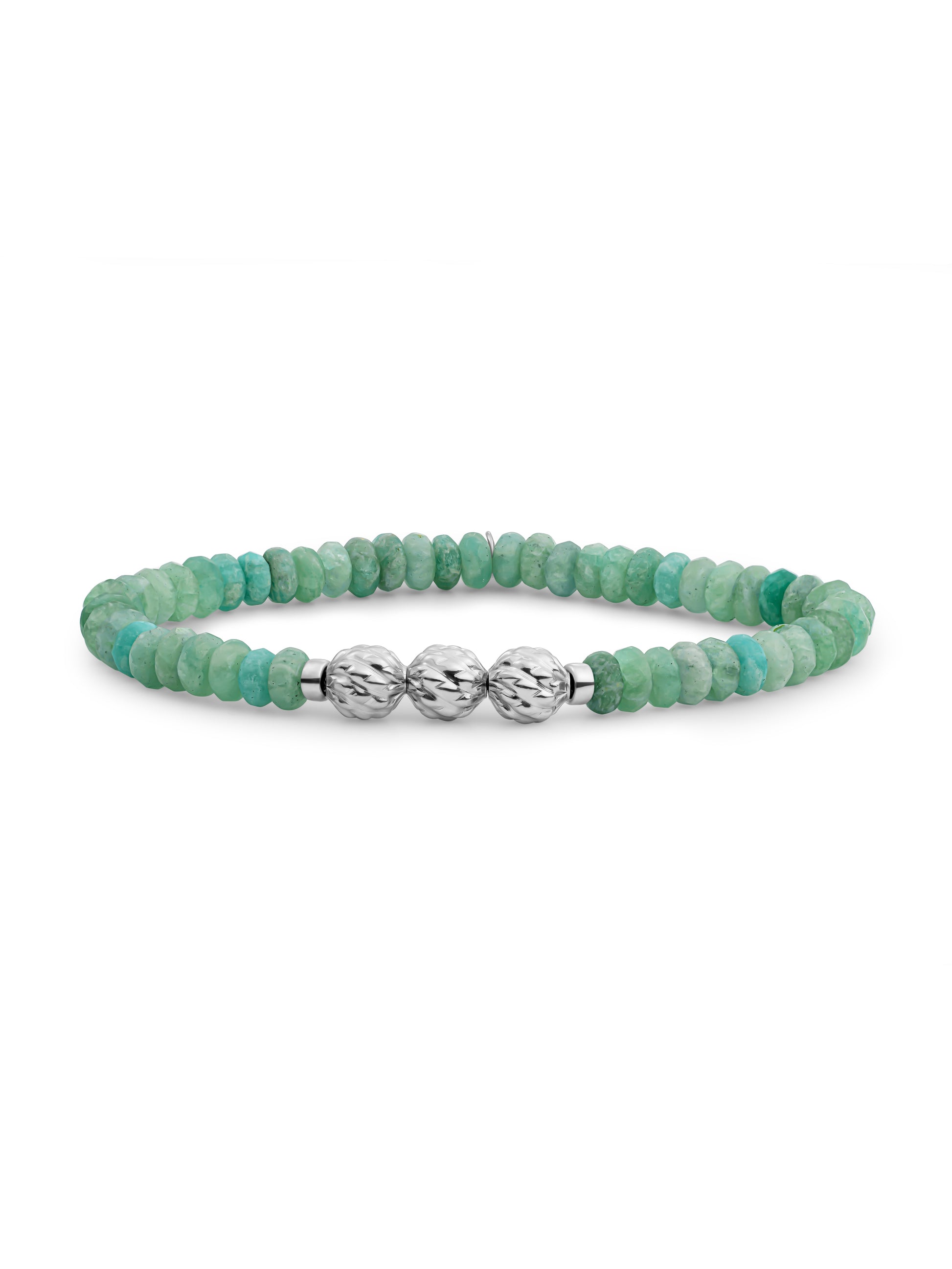 Fuse Beads Armband Rich Green Amazonite - Rhodium Plated