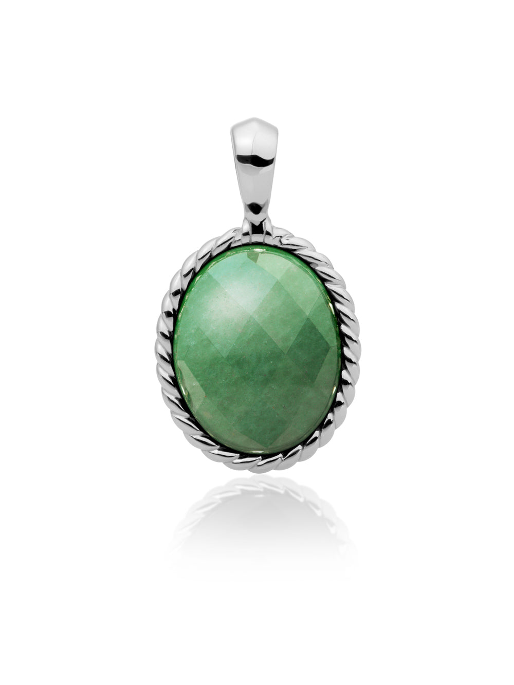 Twist Pendant Green Aventurine - Rhodium Plated