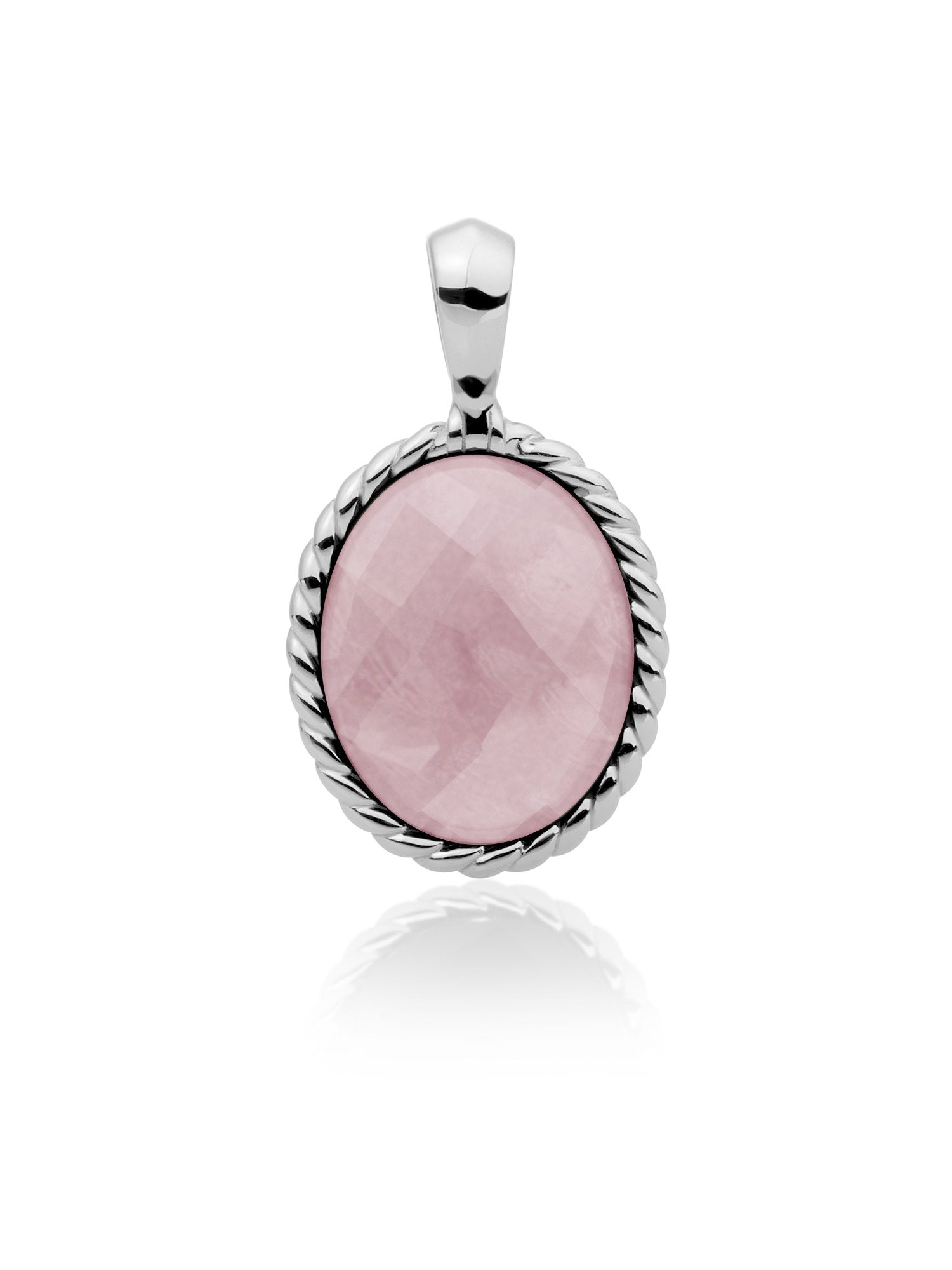 Twist Pendant Pink Opalite - Rhodium Plated