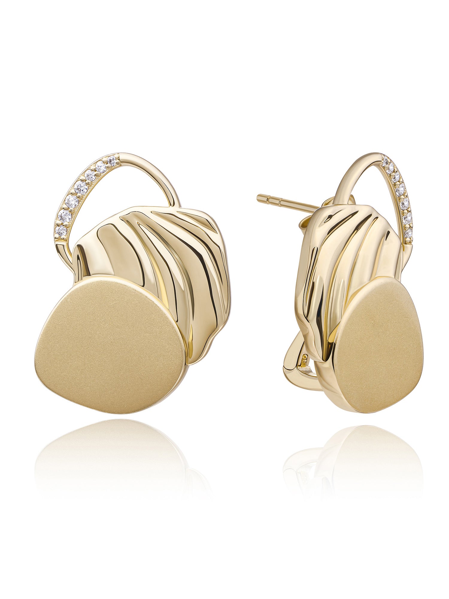 Uneven Push Back Oorbellen Zirconia - Gold Plated