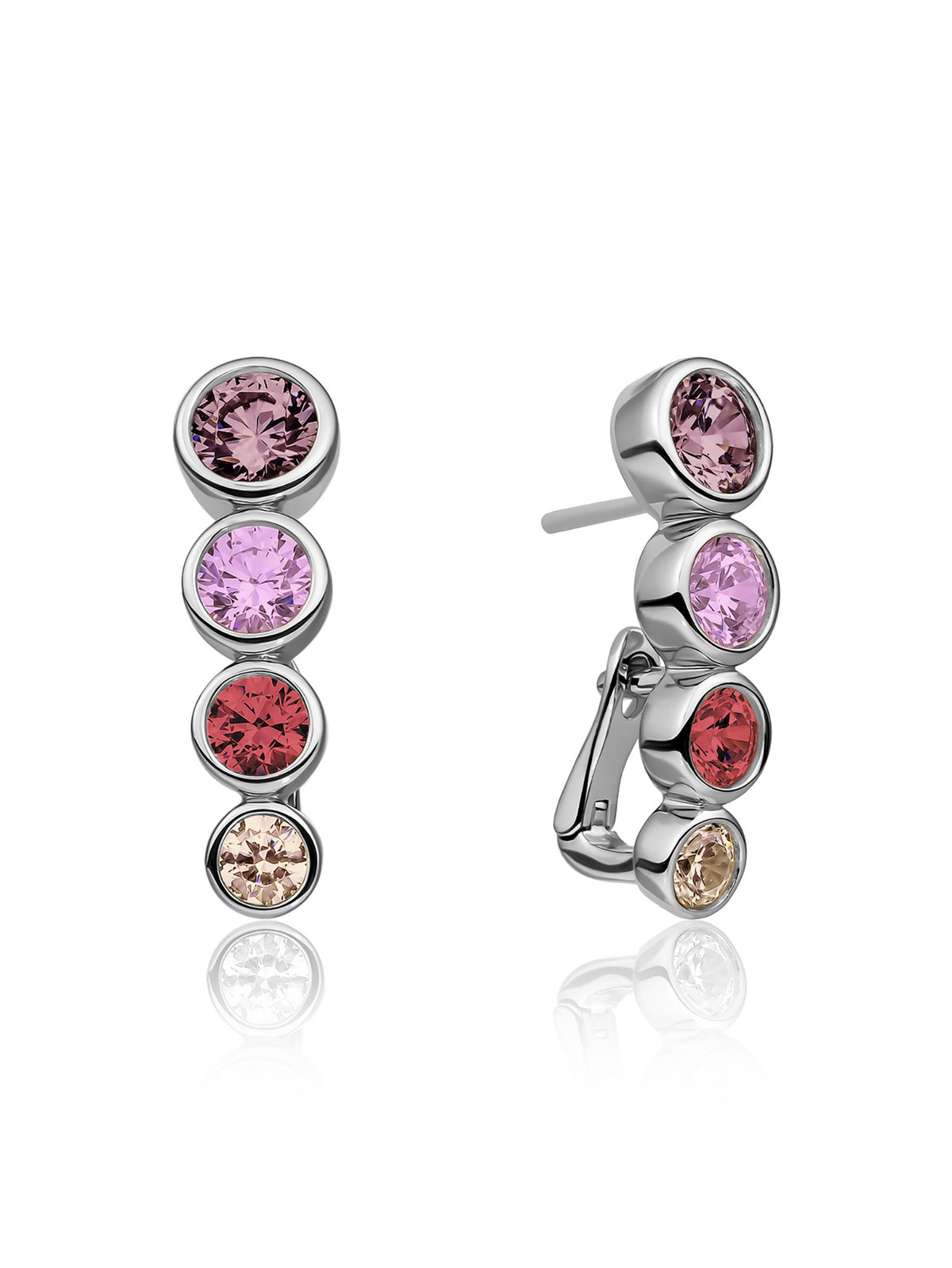 Tube Push Back Oorbellen Multicoloured Zirconia - Spice - Rhodium Plated