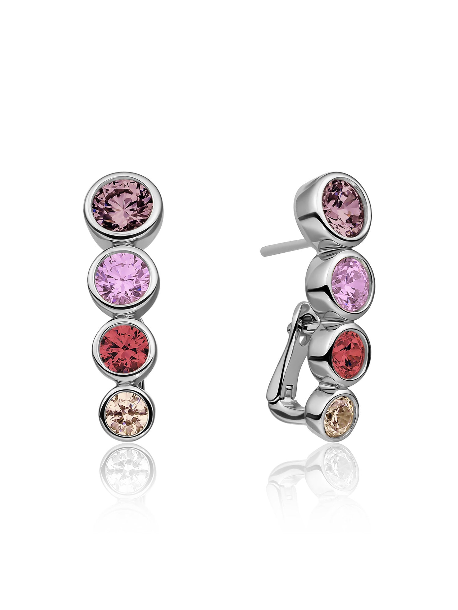 Tube Push Back Oorbellen Multicoloured Zirconia - Rhodium Plated