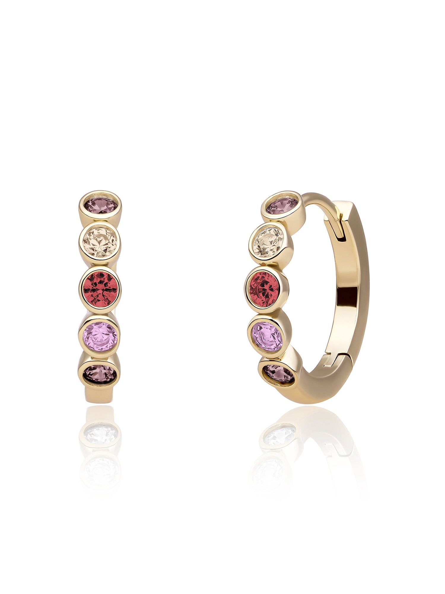 Tube Creolen Multicoloured Zirconia - Gold Plated