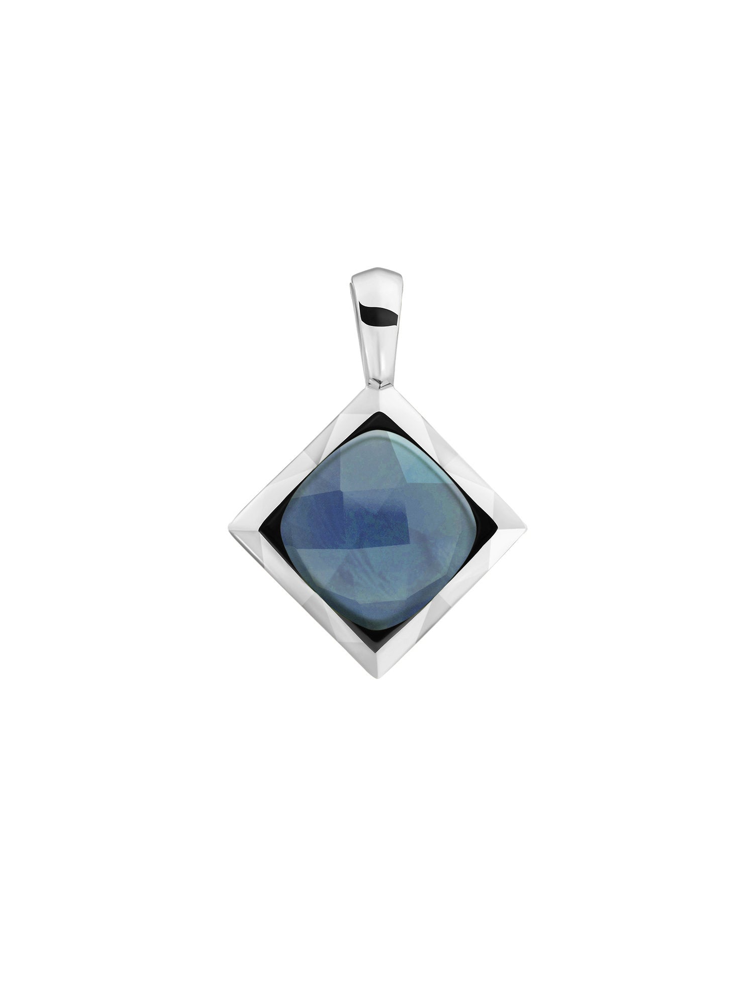 Cushion Cut Pendant Ocean Topaz Quartz - Rhodium Plated