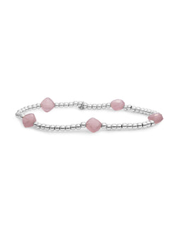 Cushion Cut Armband Pink Opalite - Rhodium Plated