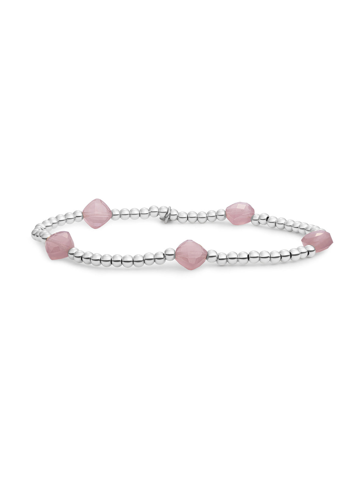 Cushion Cut Armband Pink Opalite - Rhodium Plated