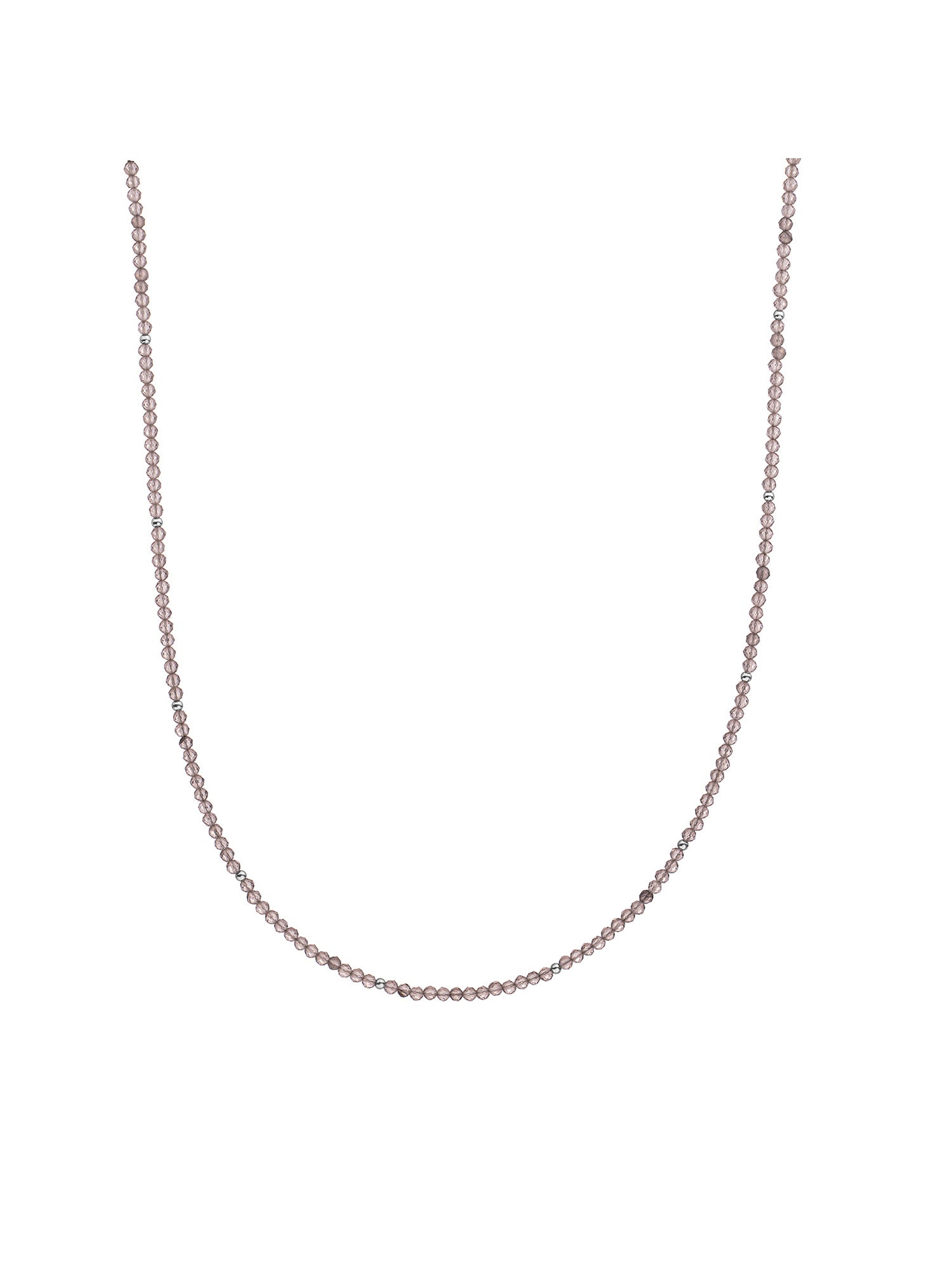 Kralen Ketting 2mm Smoky Quartz 42cm +2cm - Rhodium Plated
