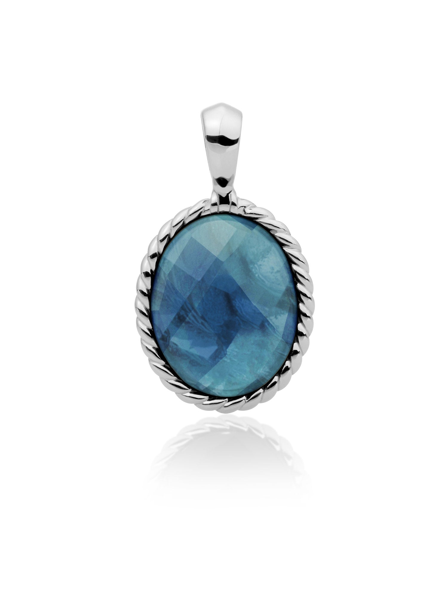 Twist Pendant Ocean Topaz Quartz - Rhodium Plated