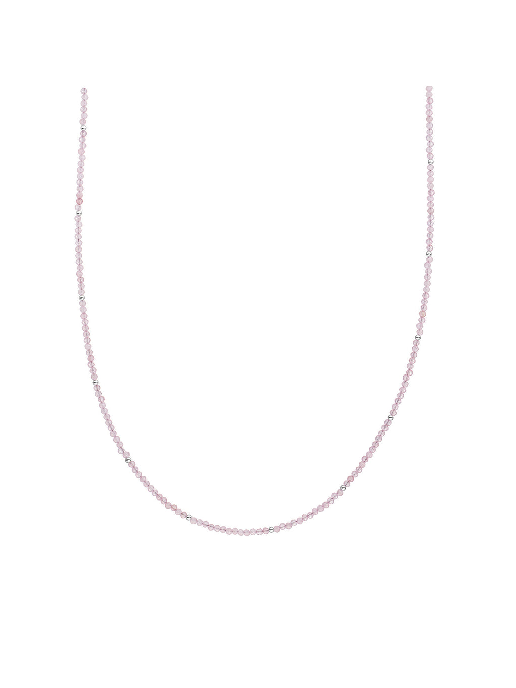 Kralen Ketting 2mm Pink Opalite 42cm +2cm - Rhodium Plated