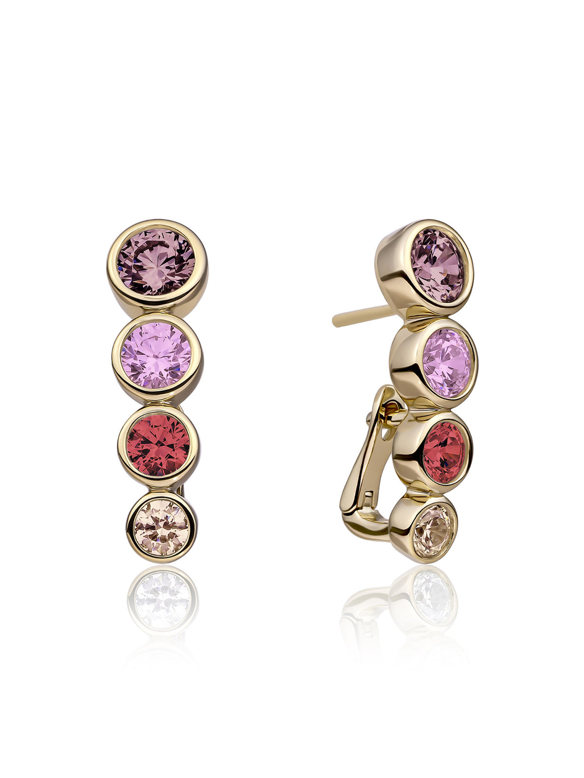 Tube Push Back Oorbellen Multicoloured Zirconia - Spice - Gold Plated