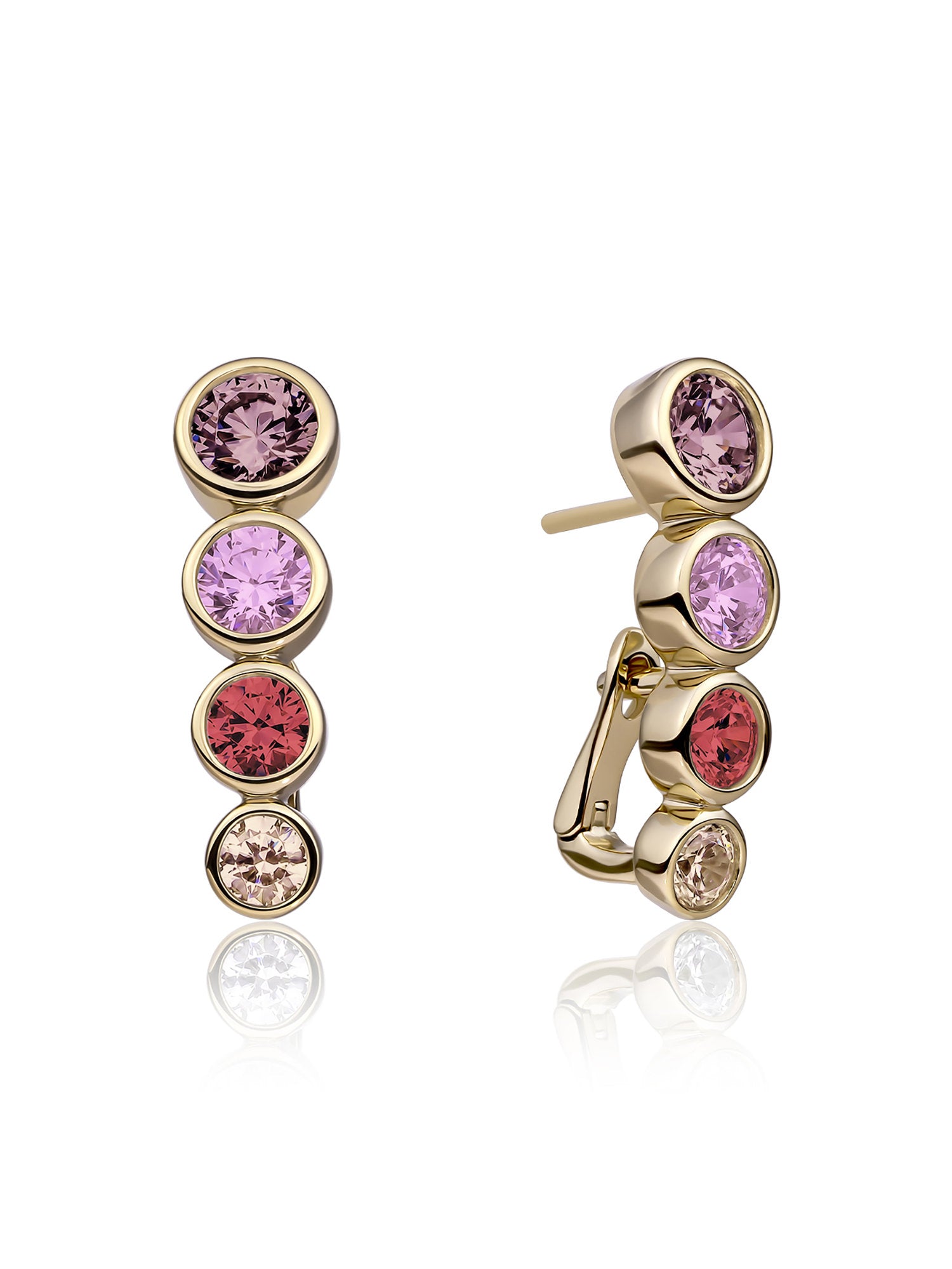 Tube Push Back Oorbellen Multicoloured Zirconia - Spice - Gold Plated