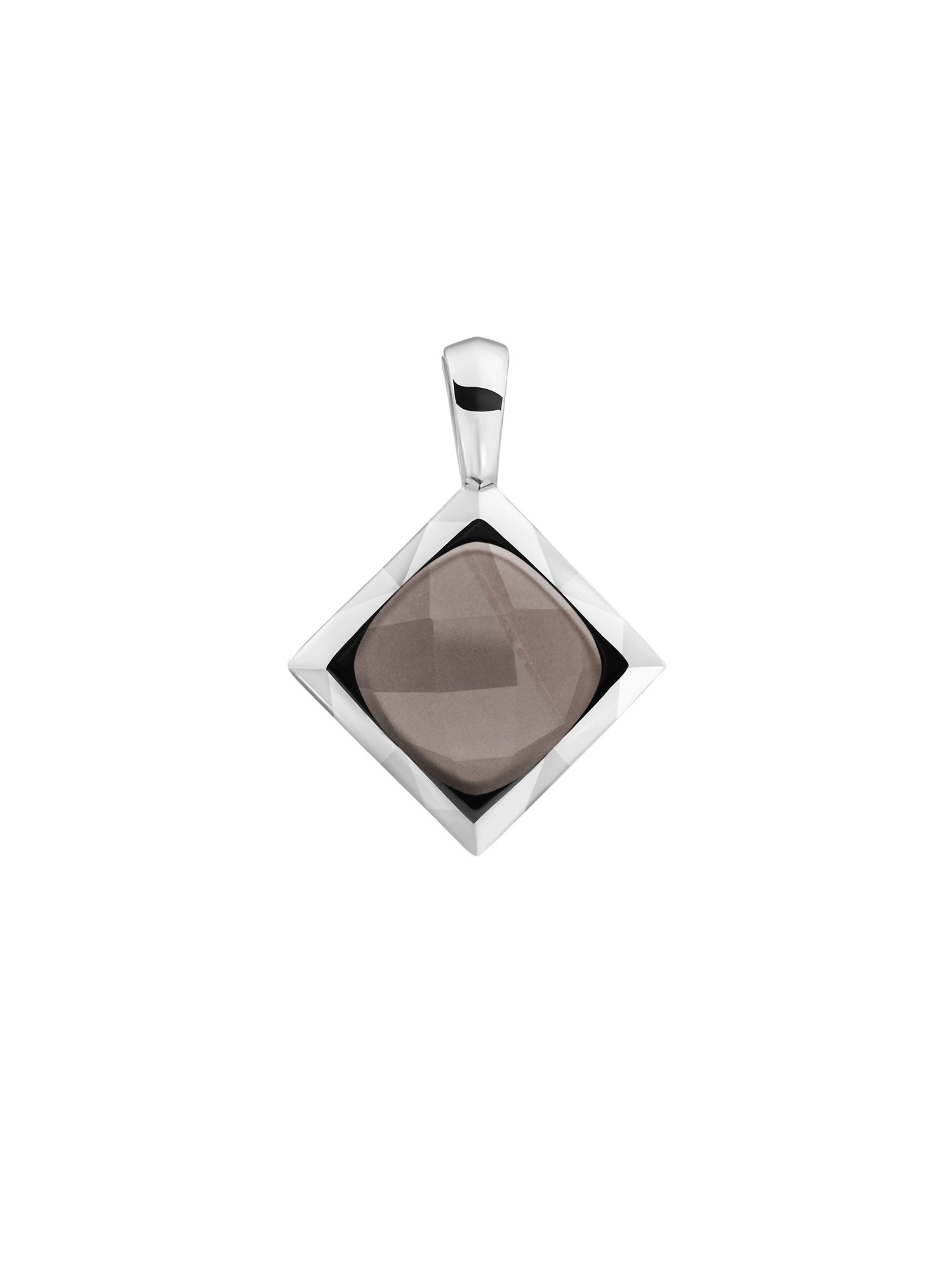 Cushion Cut Pendant Smoky Quartz - Rhodium Plated