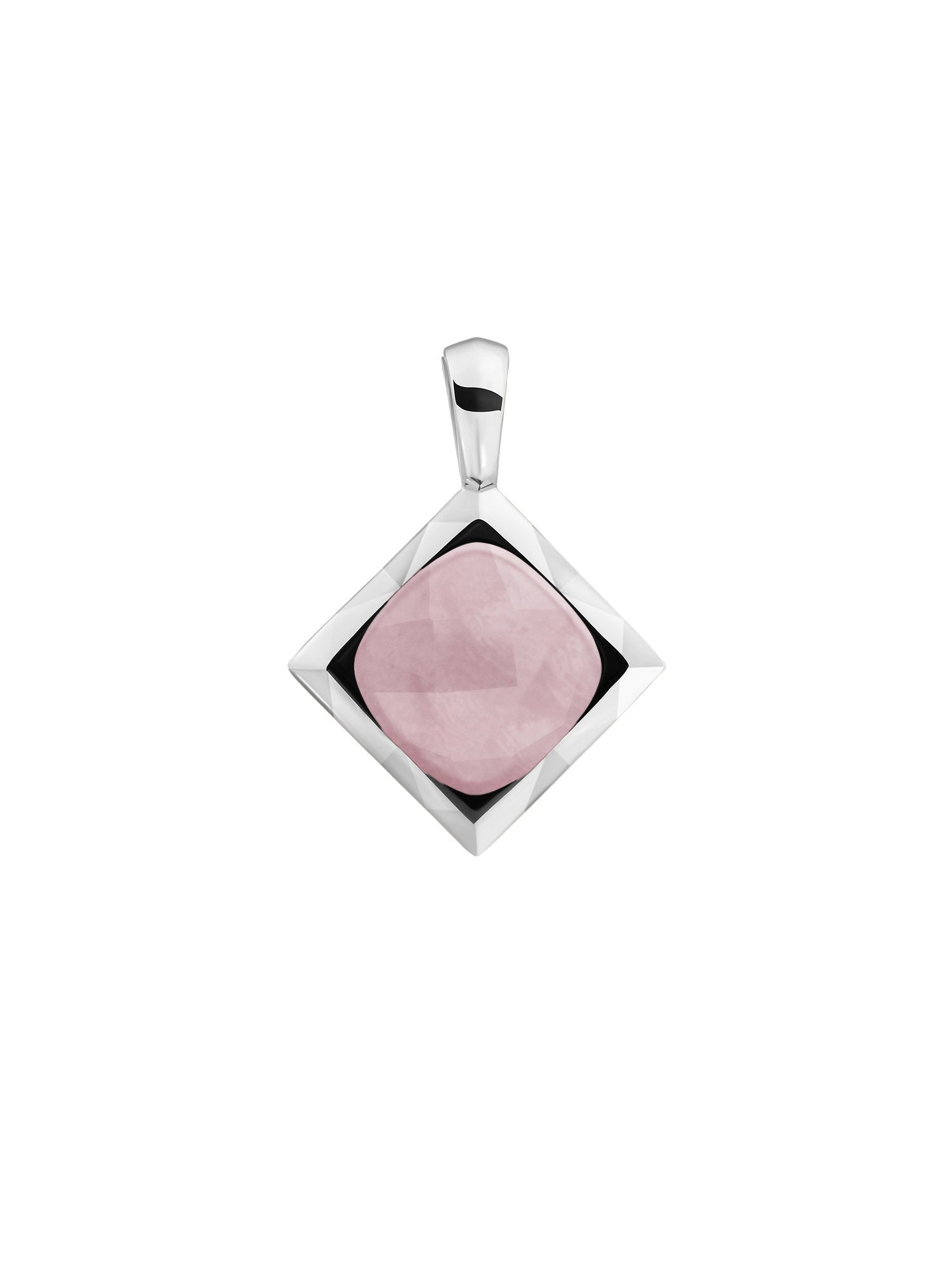 Cushion Cut Pendant Pink Opalite - Rhodium Plated
