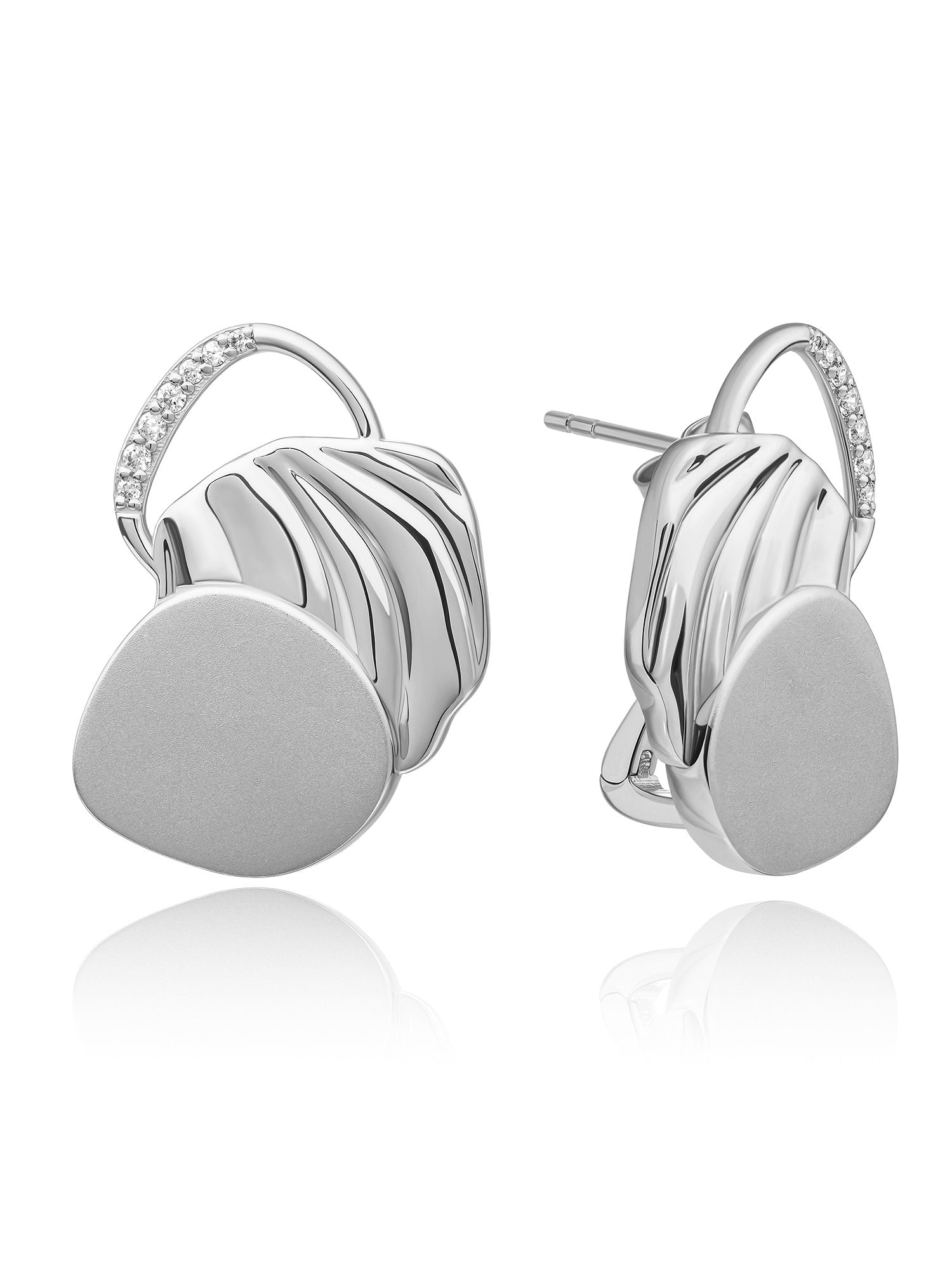 Uneven Push Back Oorbellen Zirconia - Rhodium Plated