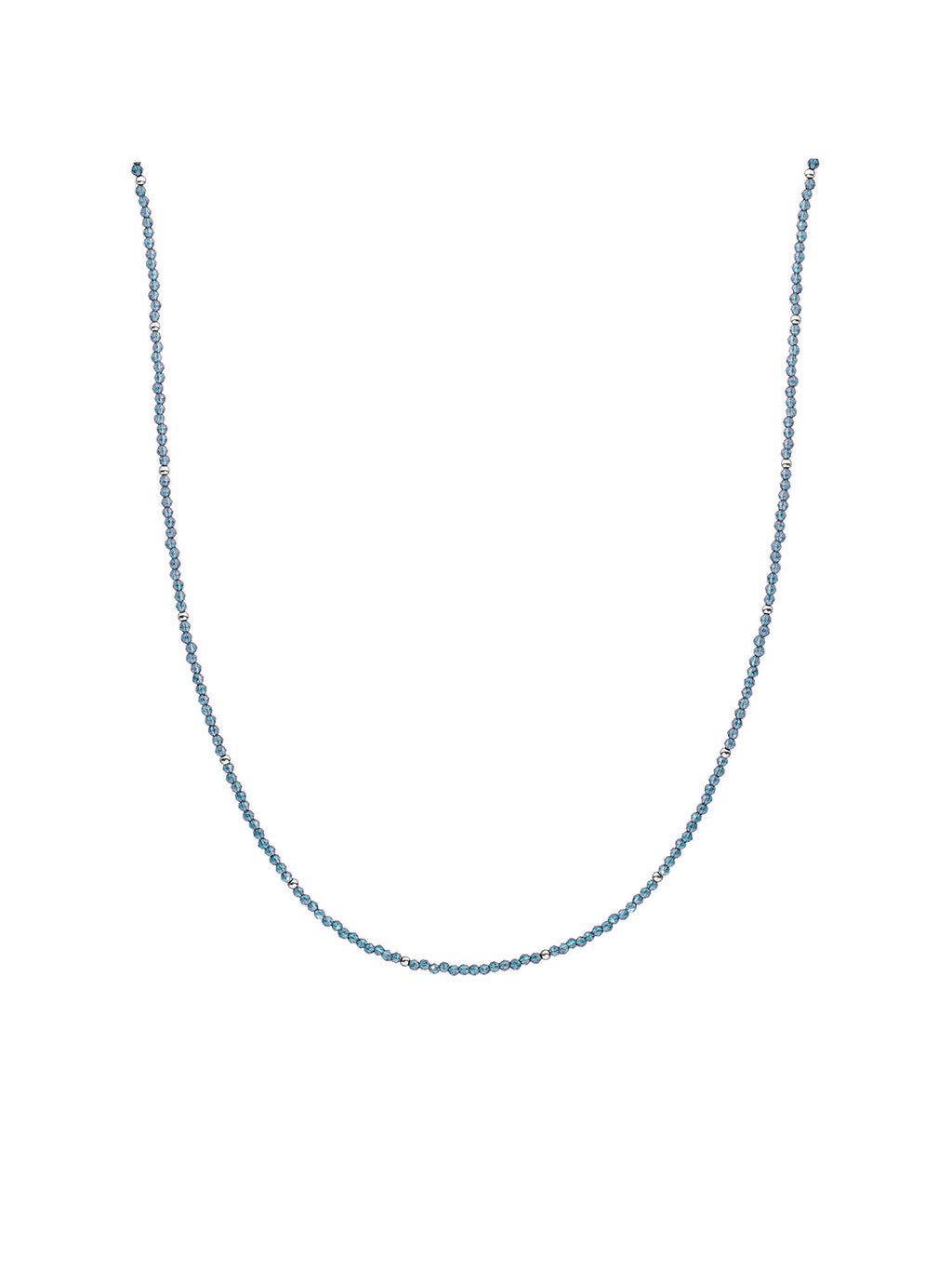 Kralen Ketting 2mm Ocean Topaz Quartz 42cm +2cm - Rhodium Plated