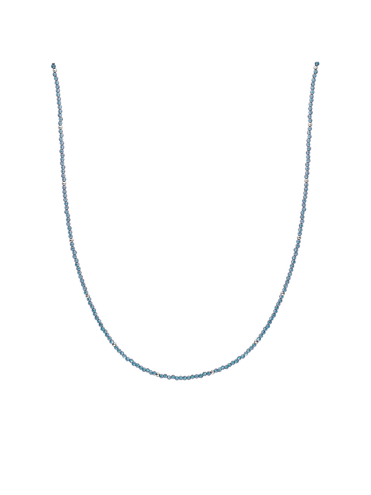 Kralen Ketting 2mm Ocean Topaz Quartz 42cm +2cm - Rhodium Plated