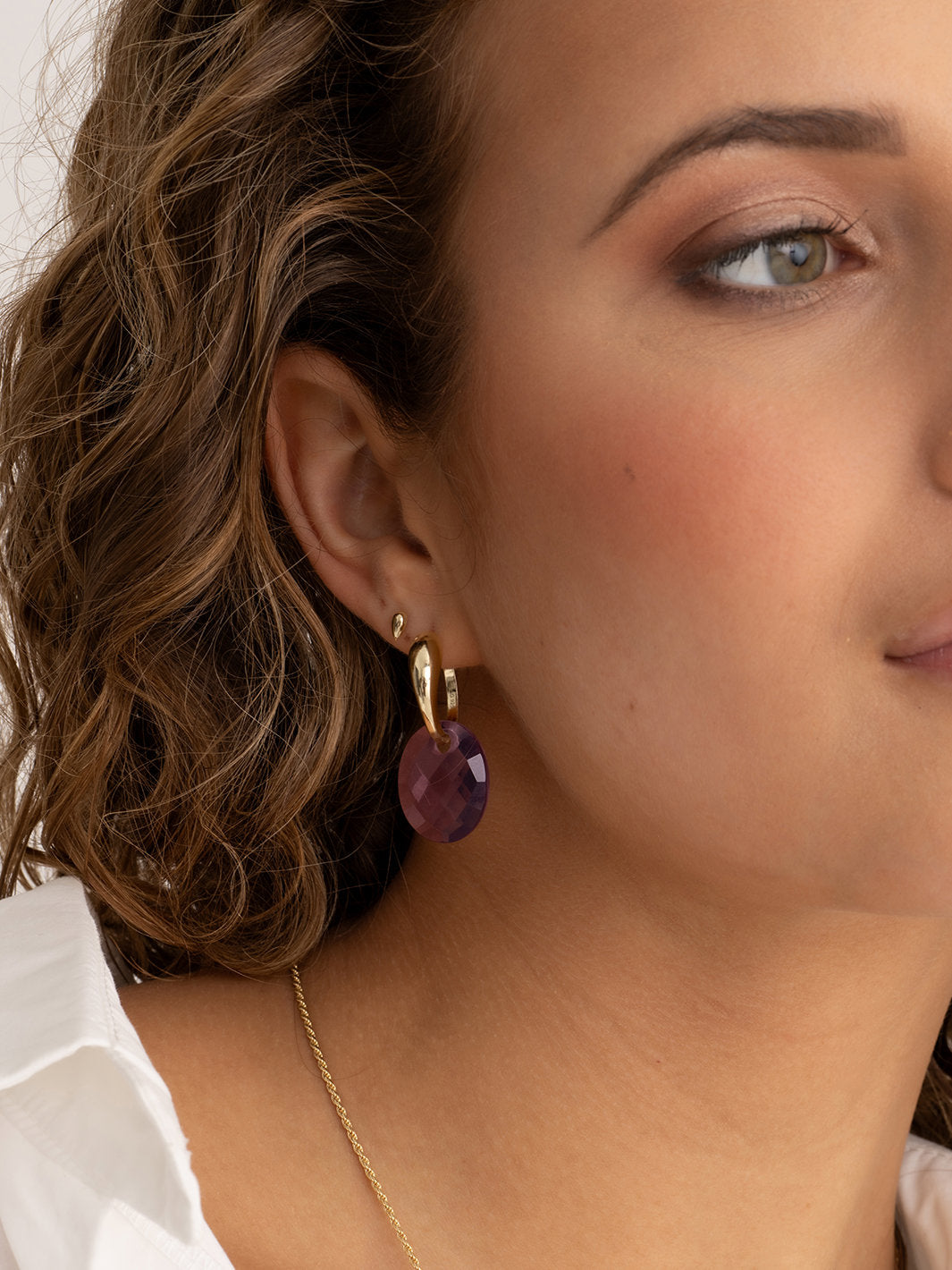 Oorbel Edelstenen Medium Oval Aubergine Quartz - Oorbel Edelstenen Medium Oval Aubergine Quartz