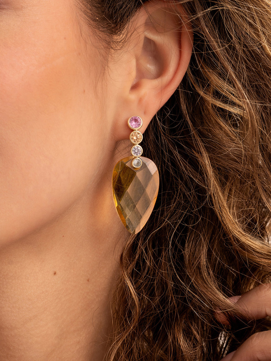Oorbel Edelstenen Blossom Light Gold Citrine Quartz - Oorbel Edelstenen Blossom Light Gold Citrine Quartz