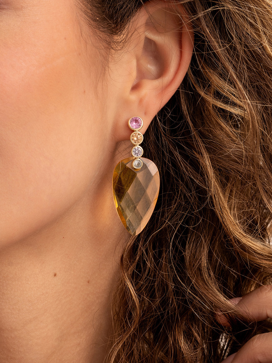 Oorbel Edelstenen Blossom Light Gold Citrine Quartz - Oorbel Edelstenen Blossom Light Gold Citrine Quartz