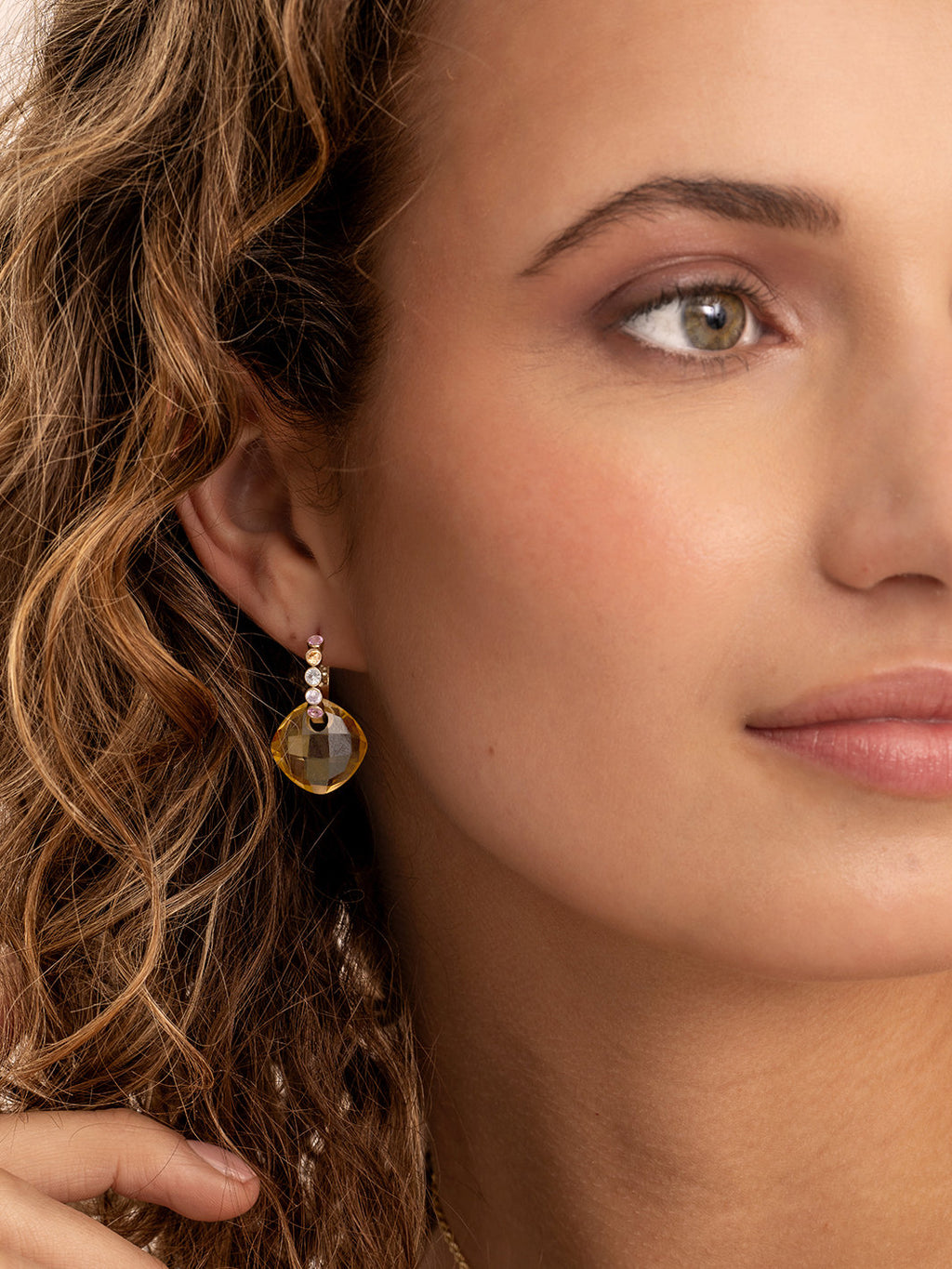 Oorbel Edelstenen Cushion Cut Light Gold Citrine Quartz - Oorbel Edelstenen Cushion Cut Light Gold Citrine Quartz
