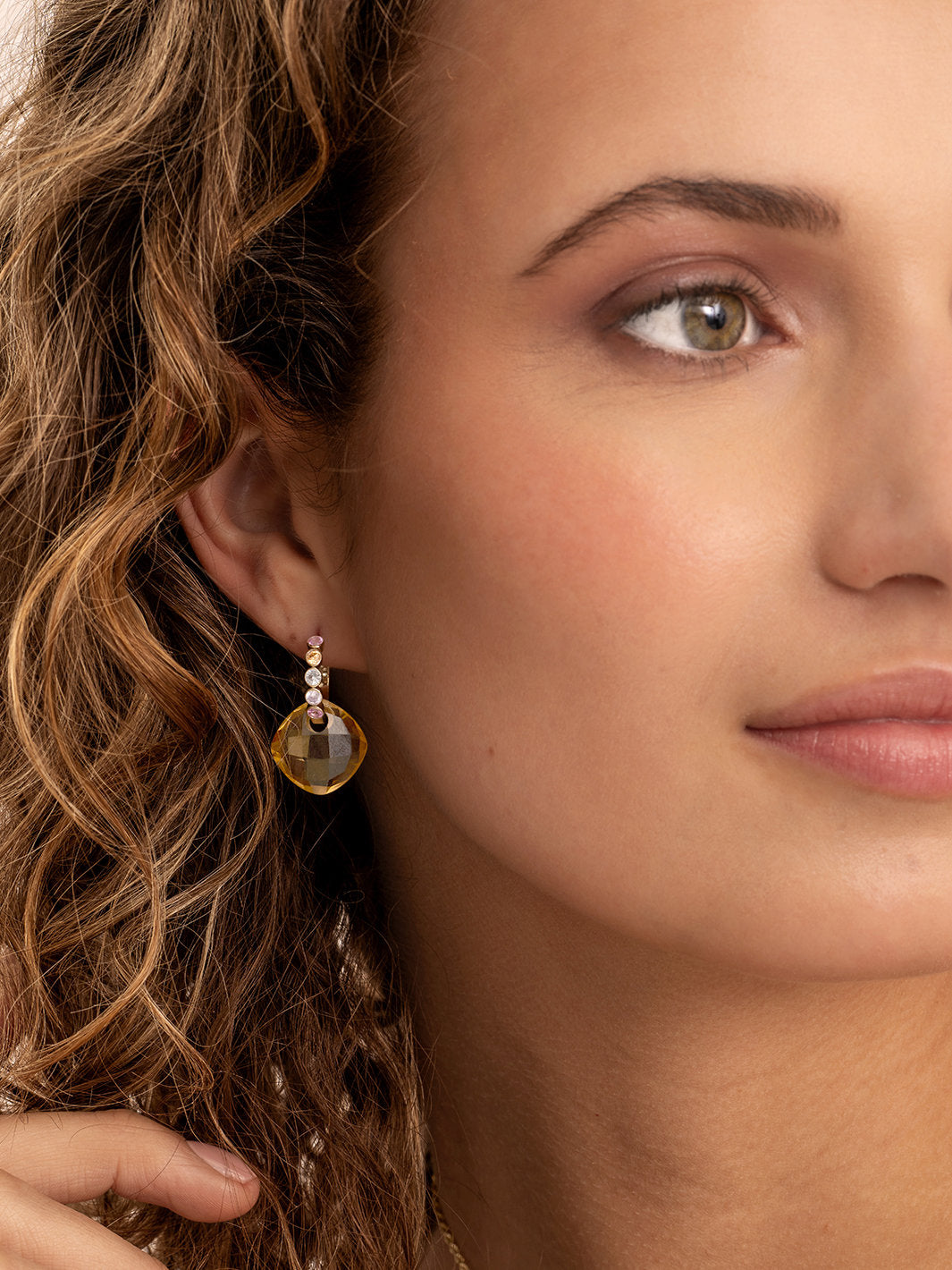 Oorbel Edelstenen Cushion Cut Light Gold Citrine Quartz - Oorbel Edelstenen Cushion Cut Light Gold Citrine Quartz