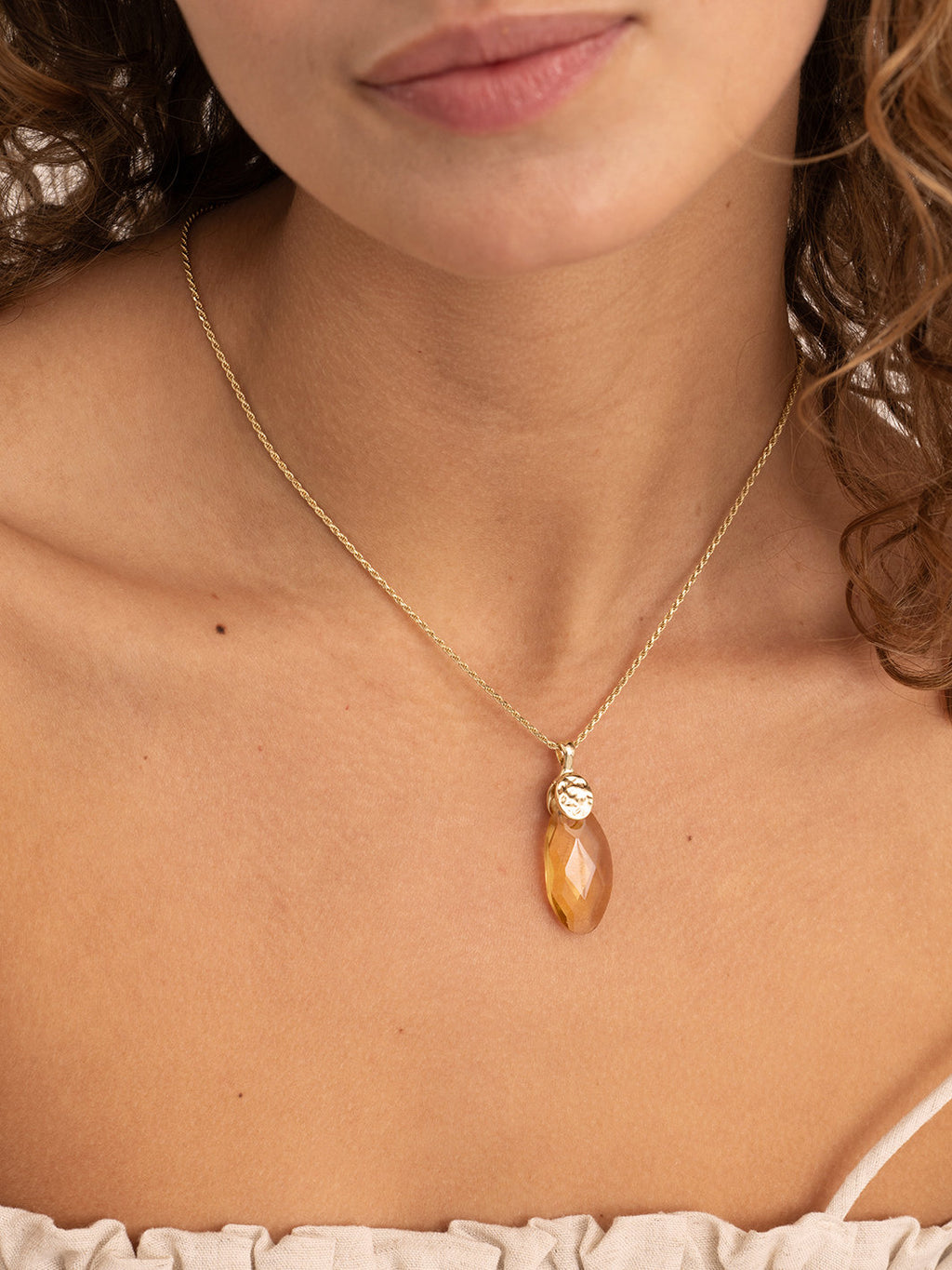 Pendant Edelsteen Leaf Light Gold Citrine Quartz - Pendant Edelsteen Leaf Light Gold Citrine Quartz