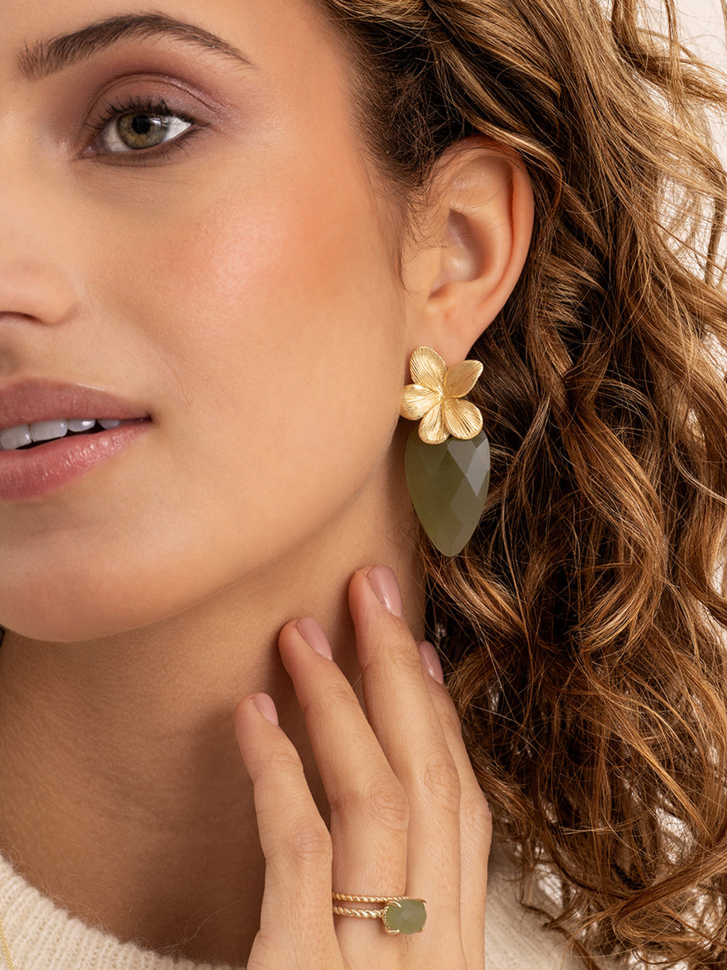 Oorbel Edelstenen Blossom Lime Jade - Oorbel Edelstenen Blossom Lime Jade