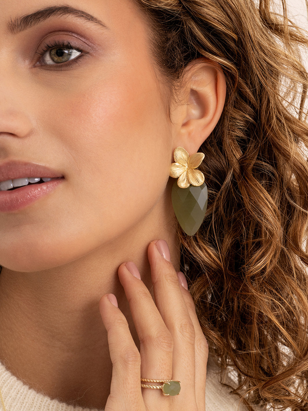 Oorbel Edelstenen Blossom Lime Jade - Oorbel Edelstenen Blossom Lime Jade