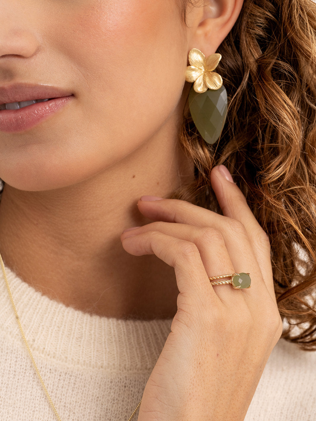 Twist Ring Lime Jade 9K Goud