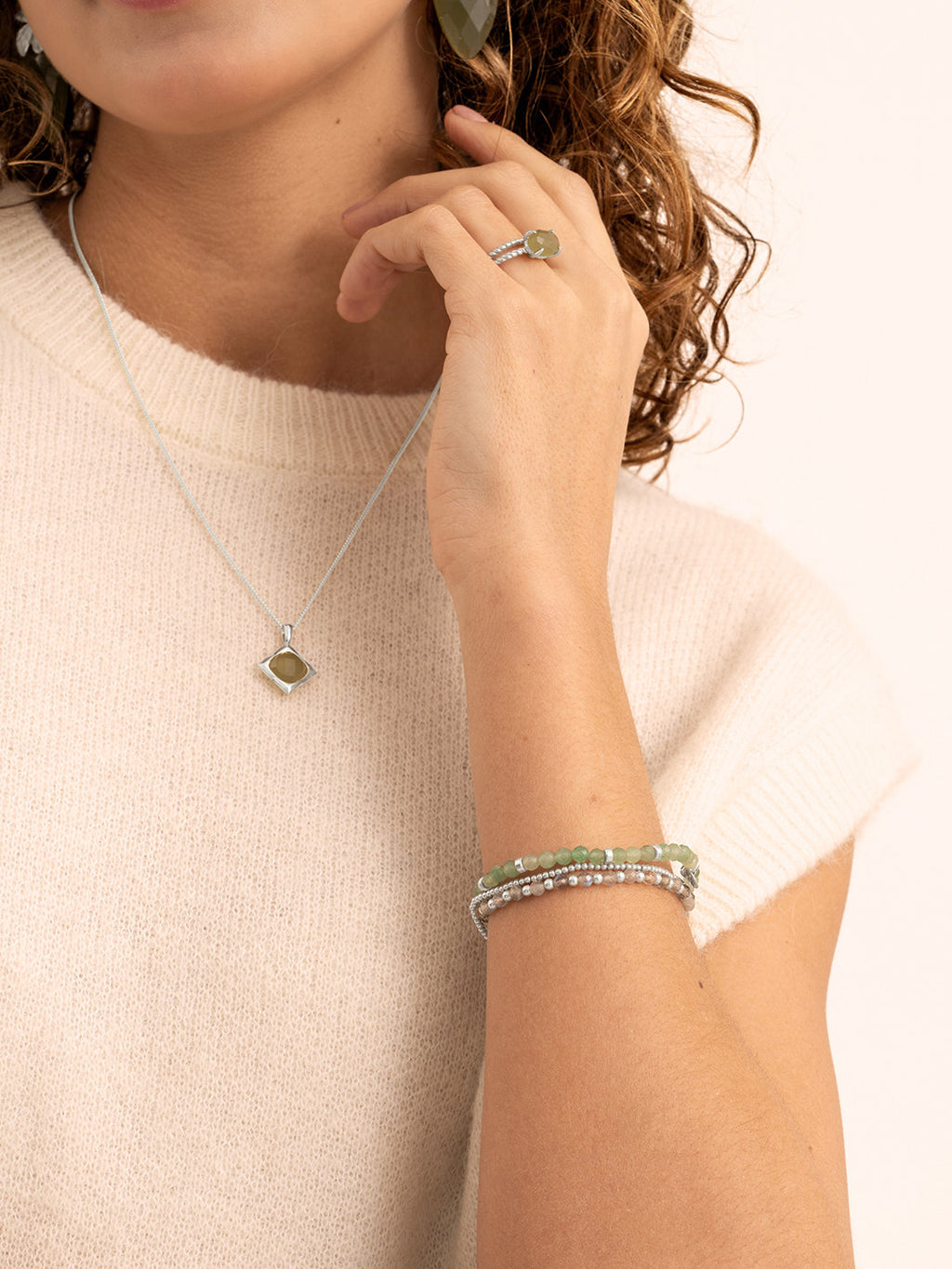 Cushion Cut Pendant Lime Jade
