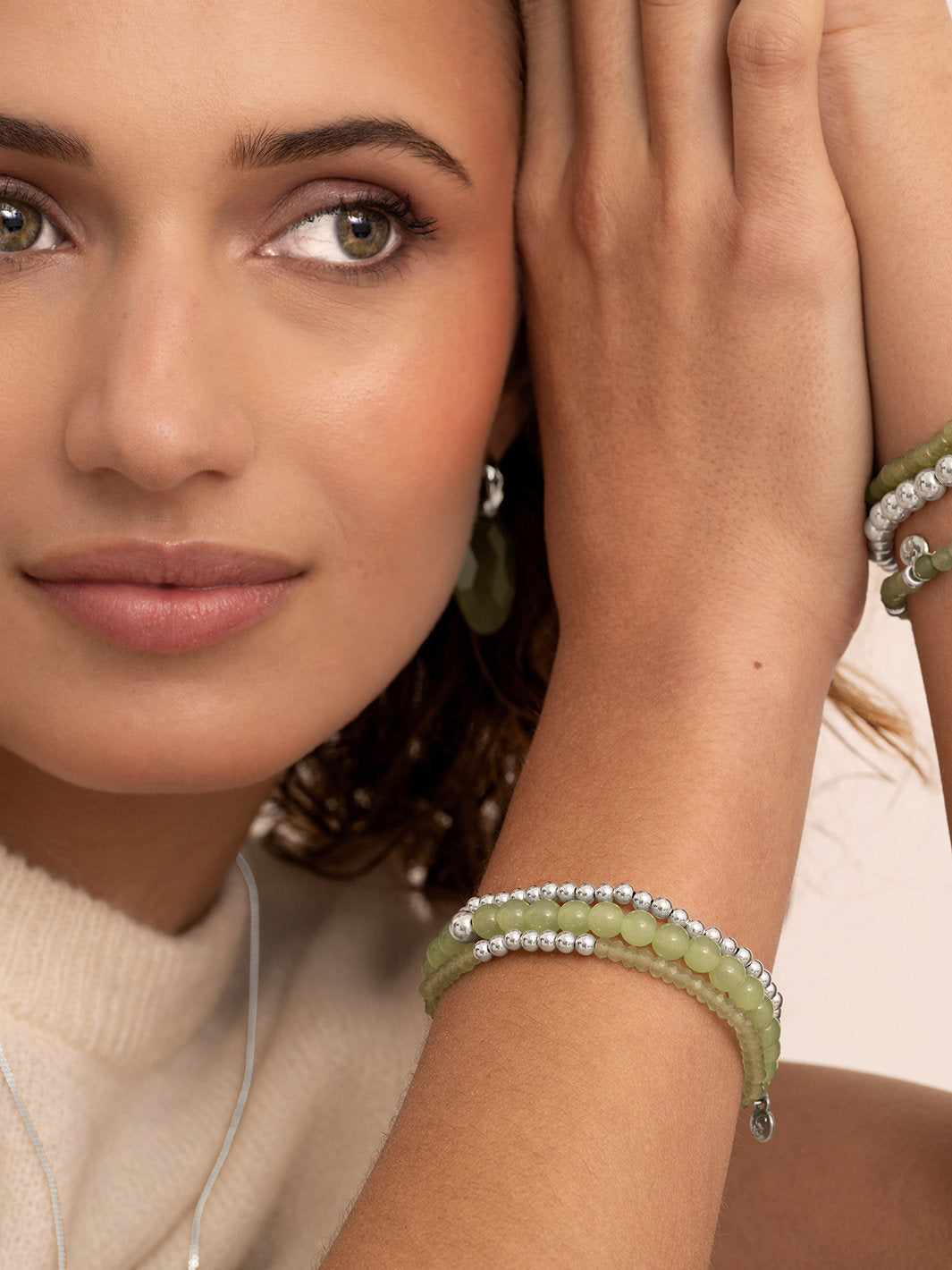 Saturn Armband Large Lime Jade - 0.00 / 0.00 / Gold Plated
