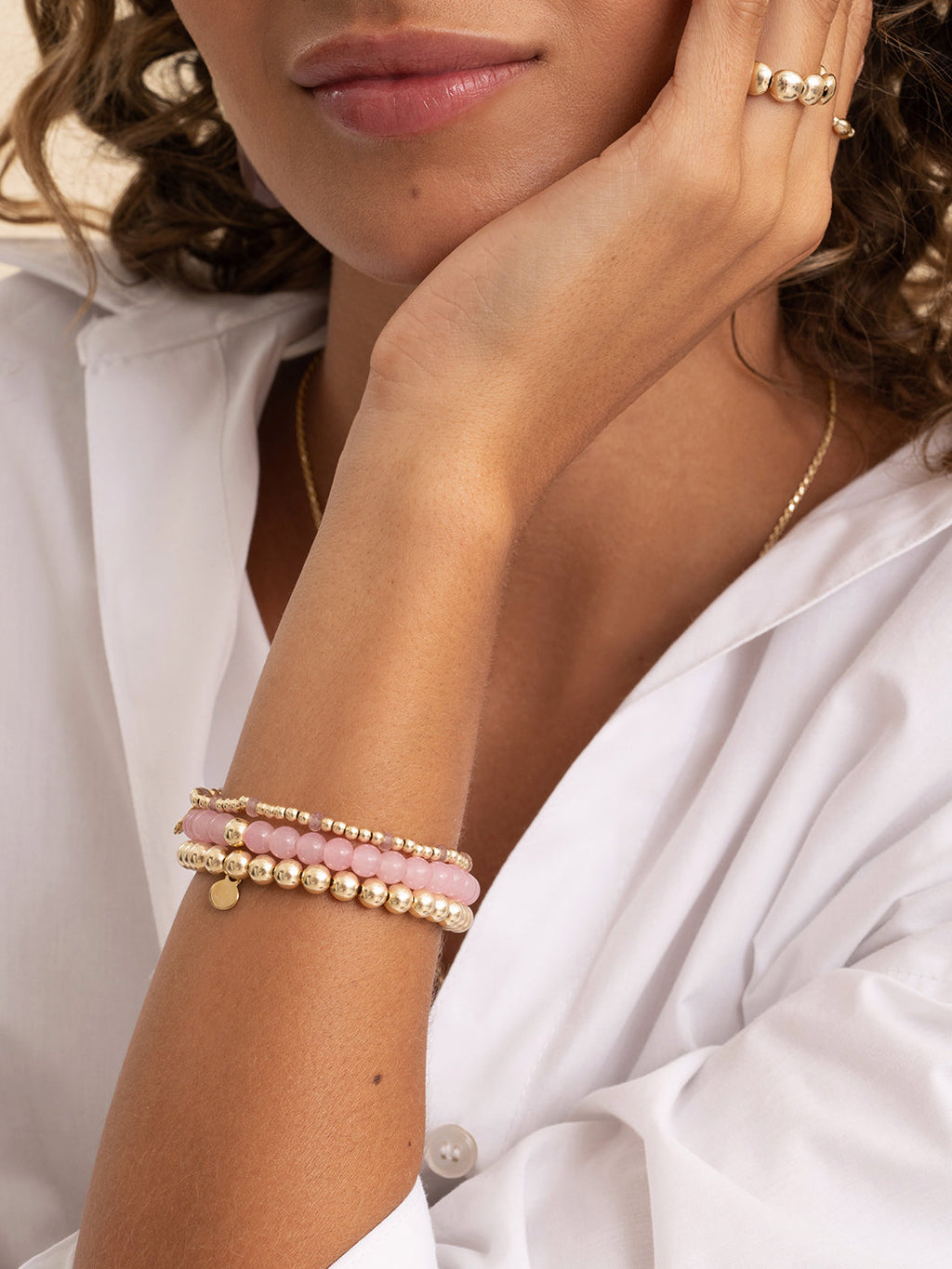 Saturn Armband Large Pink Opalite