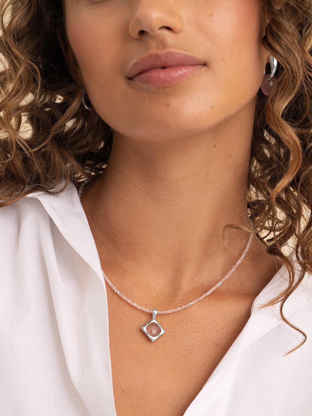 Cushion Cut Pendant Pink Opalite